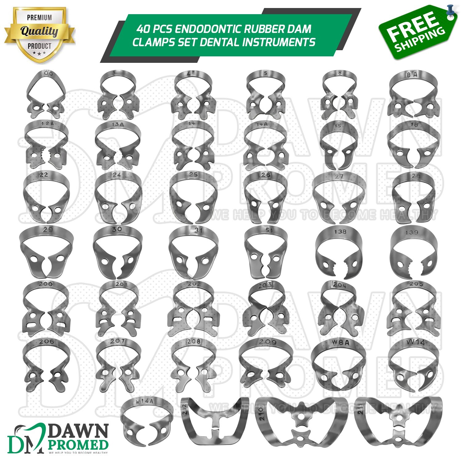 40 Pcs Endodontic Rubber Dam Clamps Set Dental Instruments German Grade