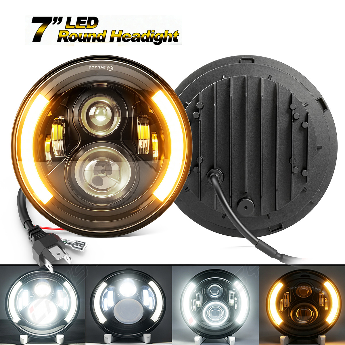 Pair Fit 1965 -1972 1973 Ford Mustang 7 Inch Round Led Headlights Hi/Low Beam