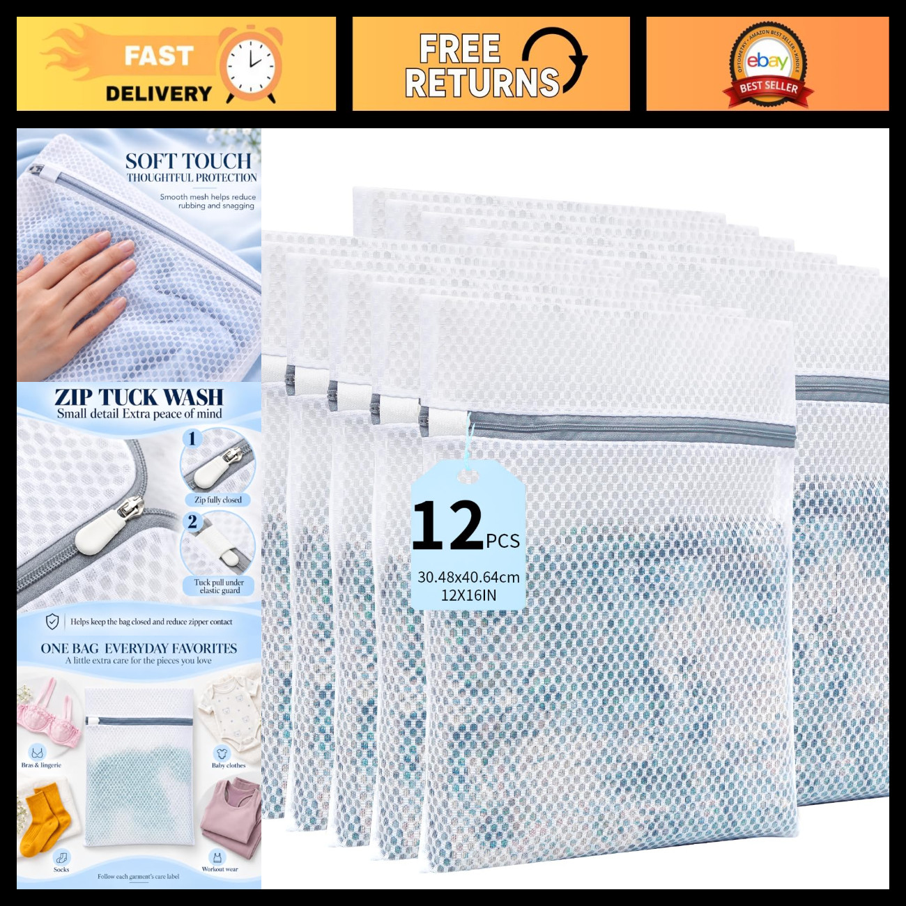 12PCS Mesh Laundry Bags 12x16IN - Delicate Wash Bags for Clothes & Lingerie