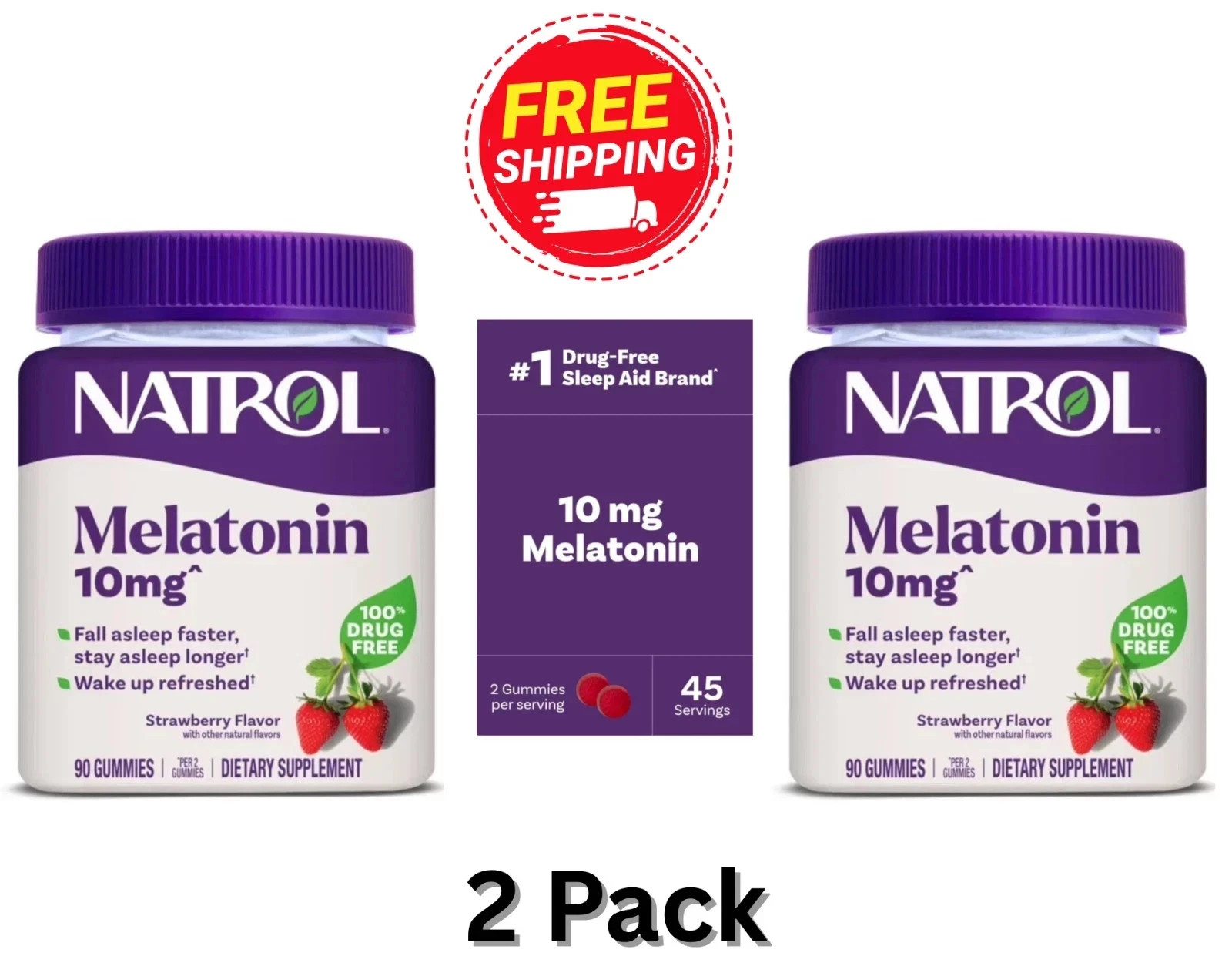 (2PK) Natrol Melatonin Gummies, Sleep Support for Adults, Strawberry Flavor,10mg (2PK) Natrol Melatonin Gummies, Sleep Support for Adults, Strawberry Flavor,10mg
