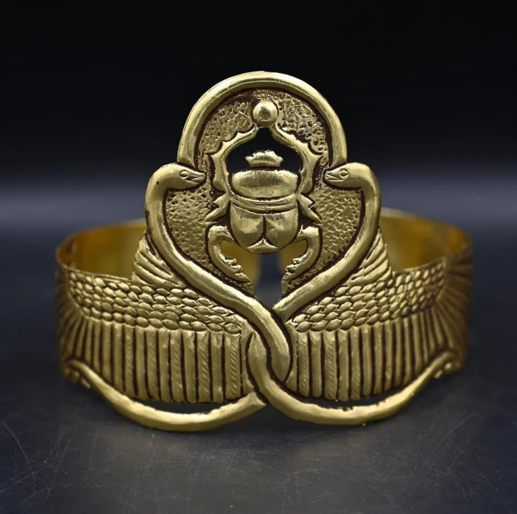 Rare Authentic Ancient Egyptian Antiquities Scarab Gold Leaf Crown Egyptian BC