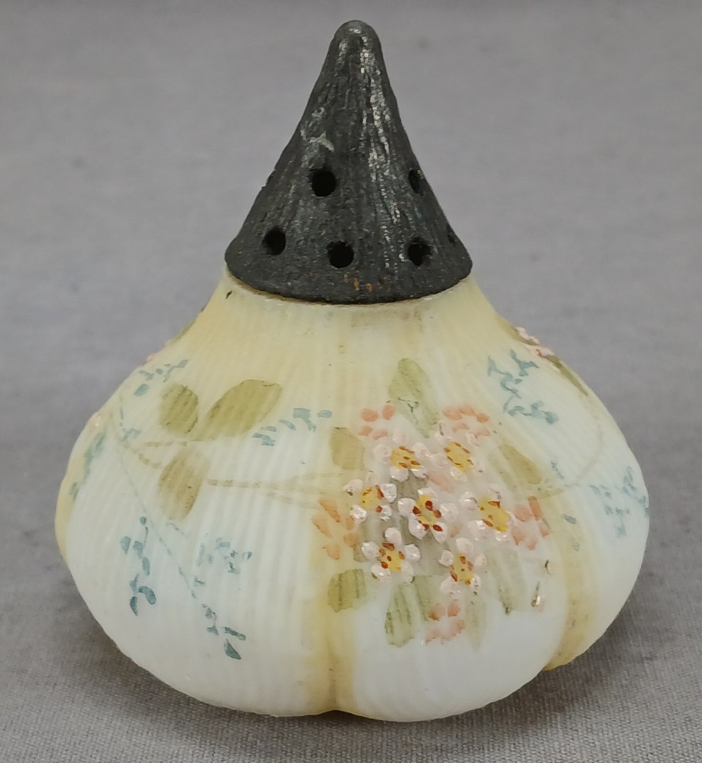 Mt Washington Beet / Fig Shape Pink & Blue Enamel Floral Yellow White Shaker