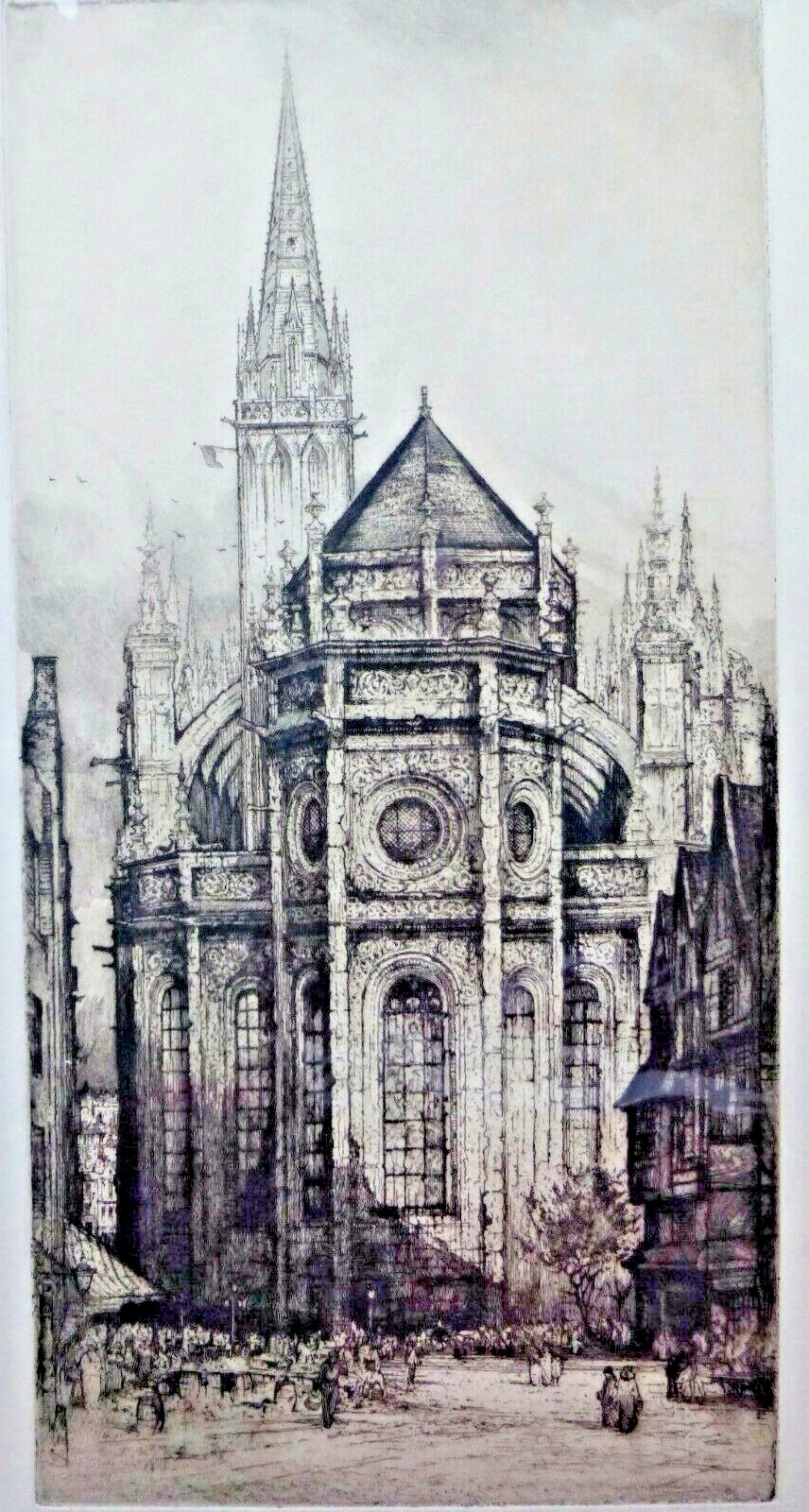 EDWARD  SHARLAND ETCHING SOUTH APSE  PARISH CHURCH  ST PIERRE  CAEN,  FRANCE