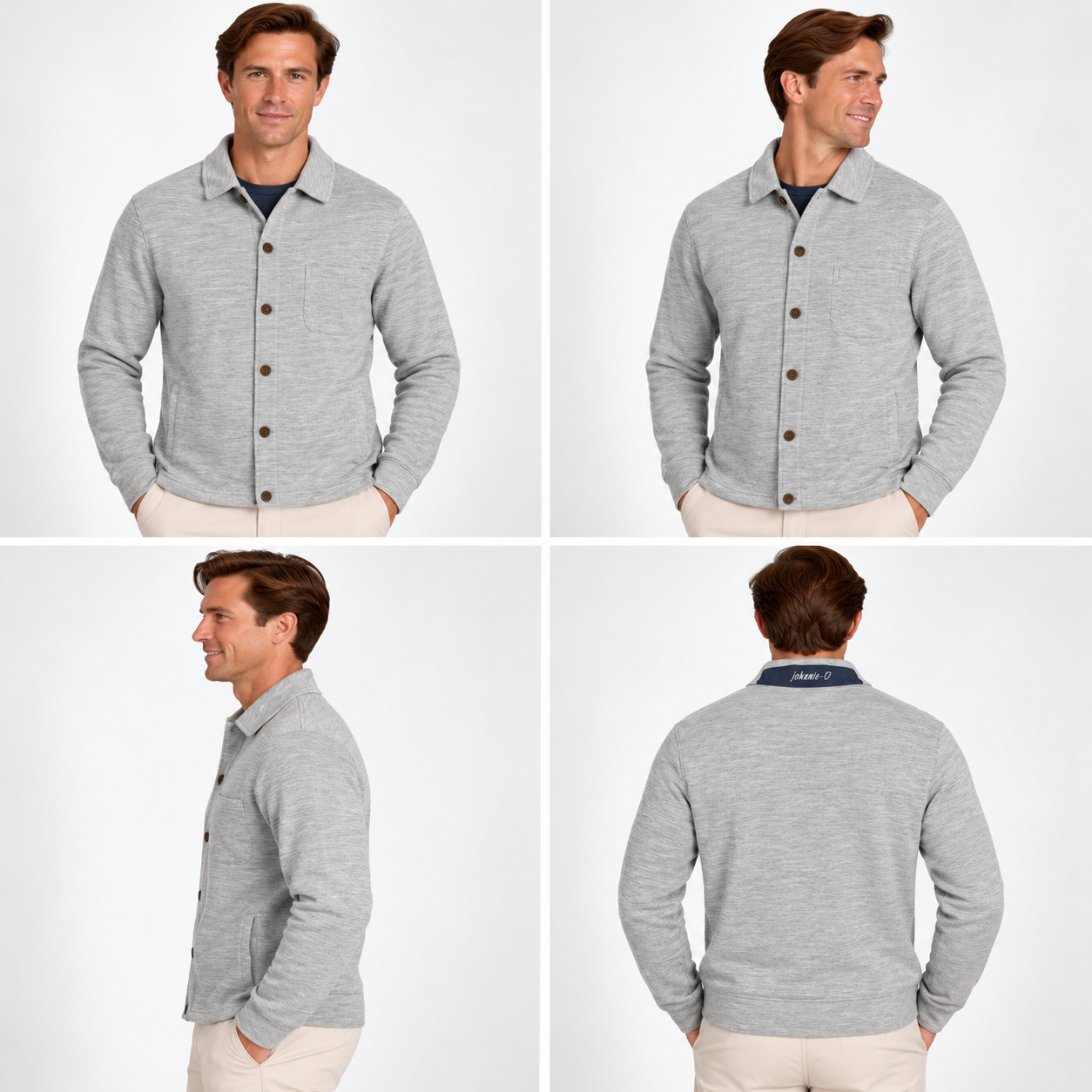 JOHNNIE-O Mens LARGE Tudor Rib-Knit Shirt Wool Blend Jacket Sweater Gray $248
