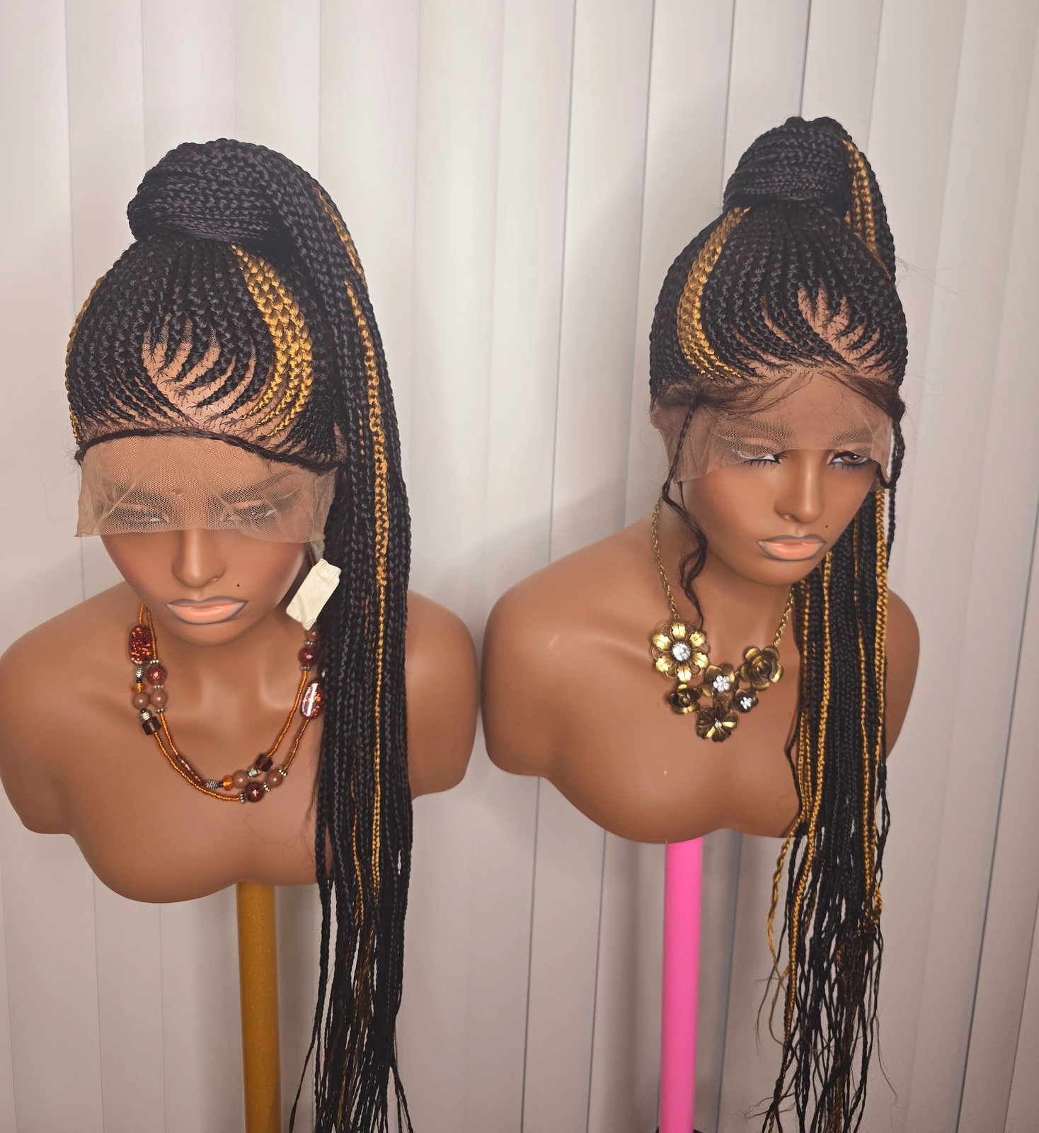 Black and Gold Full Lace Synthetic Braided Wig for Classic Ladies Easy to Style