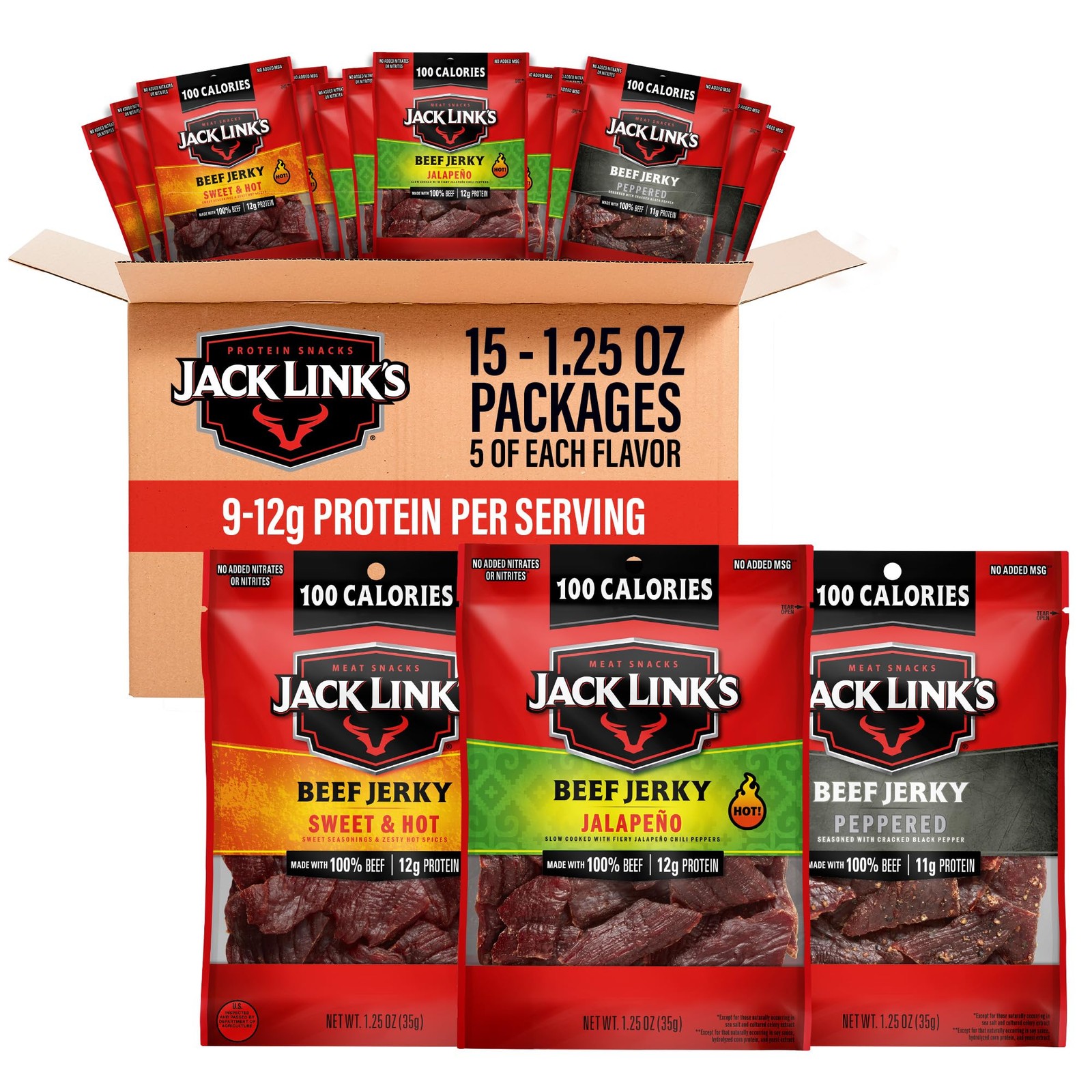 Jack Link\'s Bold Beef Jerky Variety Pack - (15 Pack) 1.25 Ounce (Pack of 15)