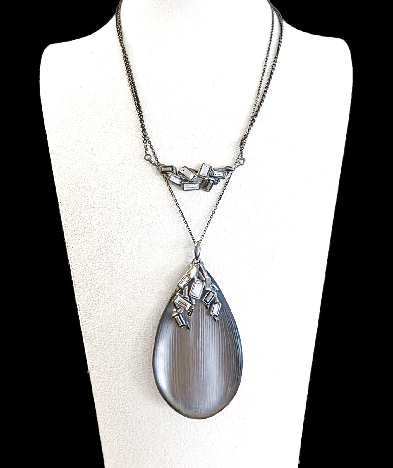 NWT Alexis Bittar Large Lucite & Crystal Double Pendant Necklace  Charcoal Gray