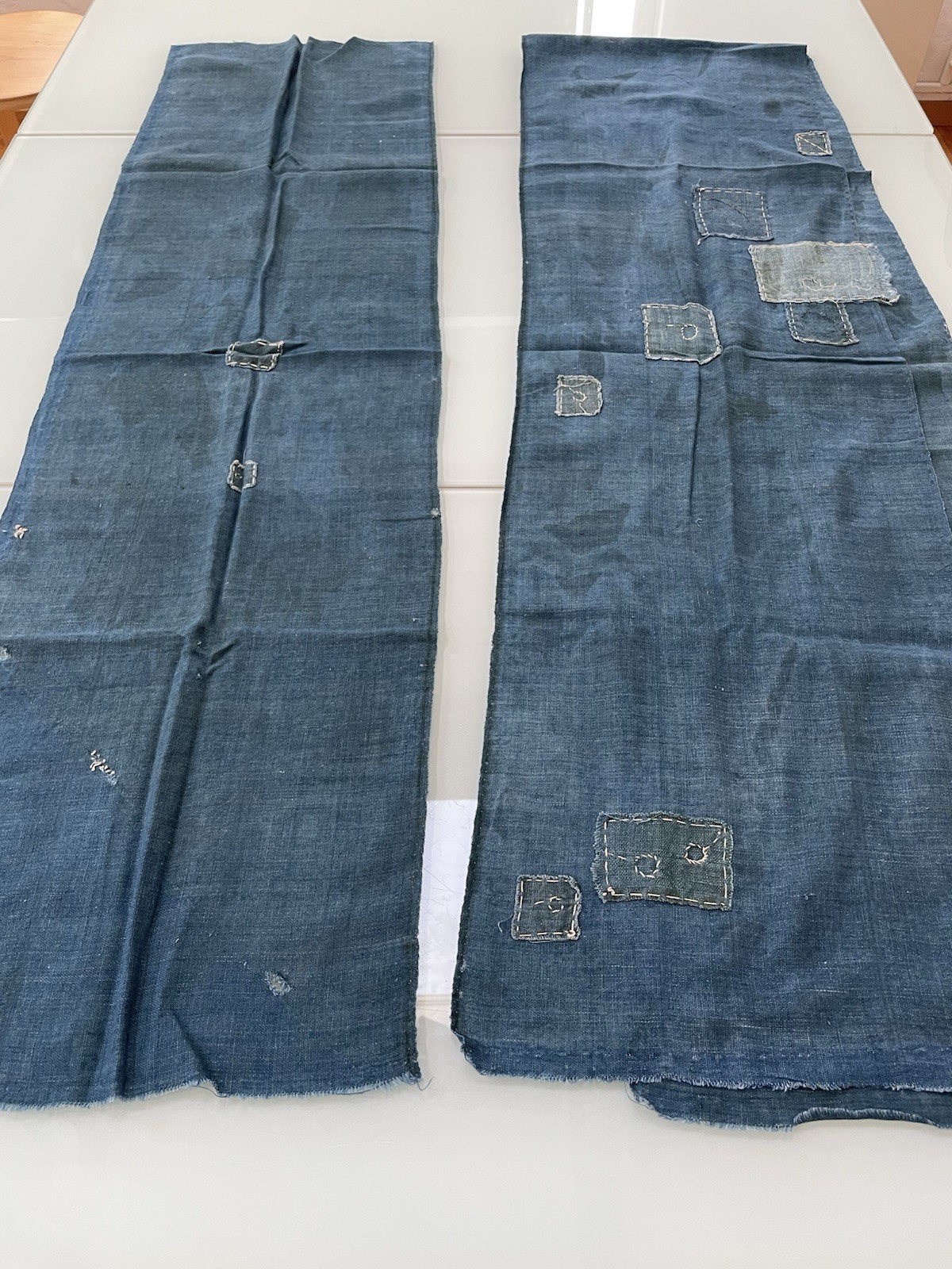 Vintage Japanese Indigo Cotton Boro Sashiko Mending Fabric Scrap Craft 2pc Set