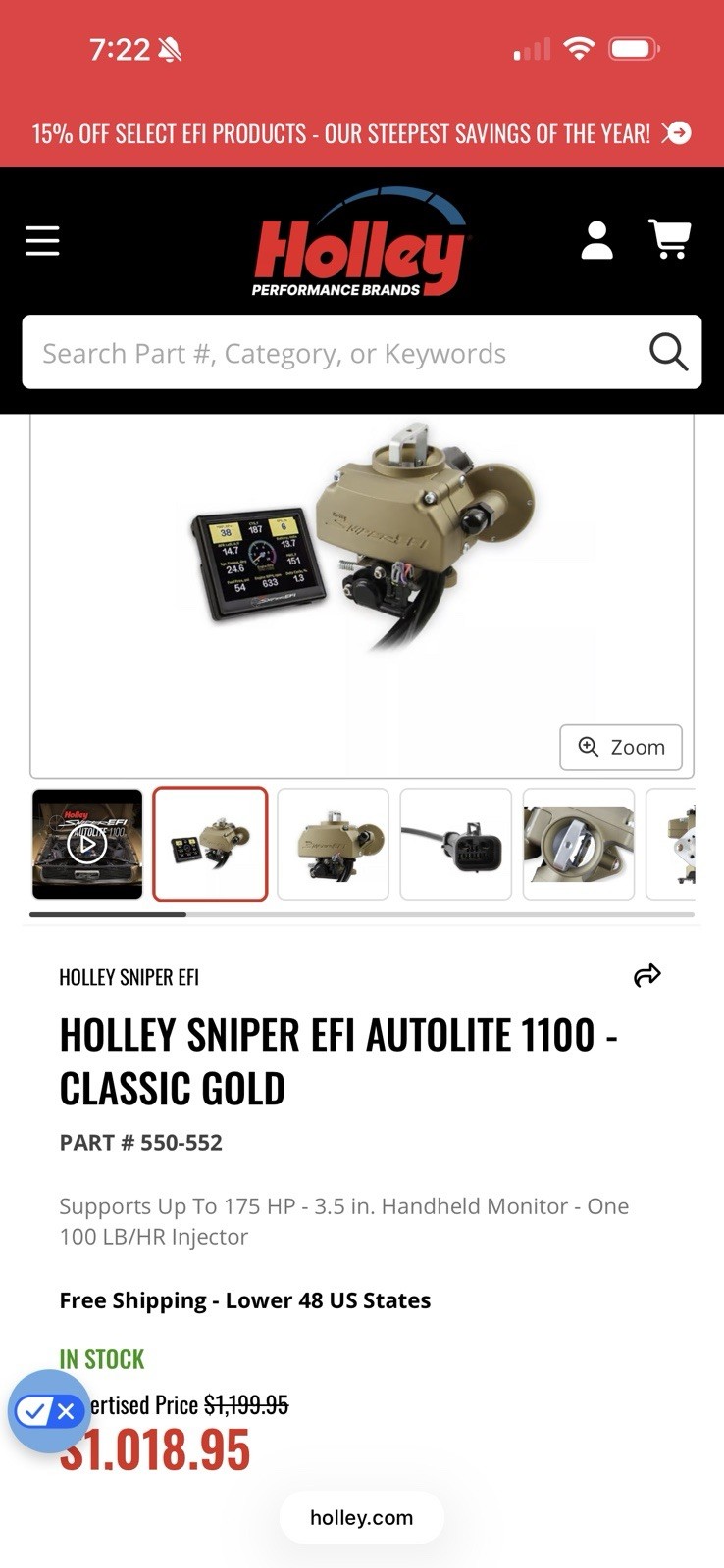 Holley Sniper 1100 Auto lite