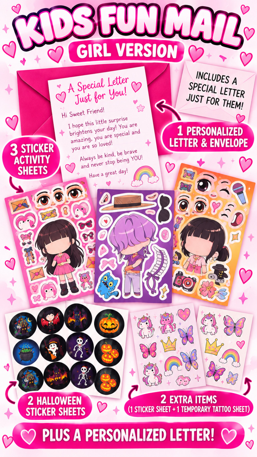 Kids Fun Mail Happy Mail Surprise Letter Stickers Activities Tattoos Personalize