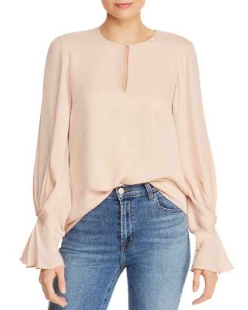 New Joie SZ S Abekwa Pink Sky Silk Blouse Pullover with Ruffled Sleeves L58071