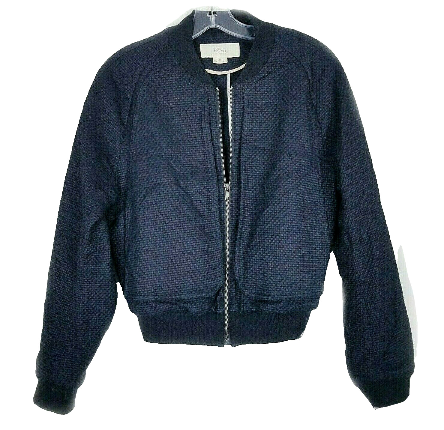 O\'2nd Jacket 6 Black Honeycomb Textured Knit Moto Full Zip Designer Bomber