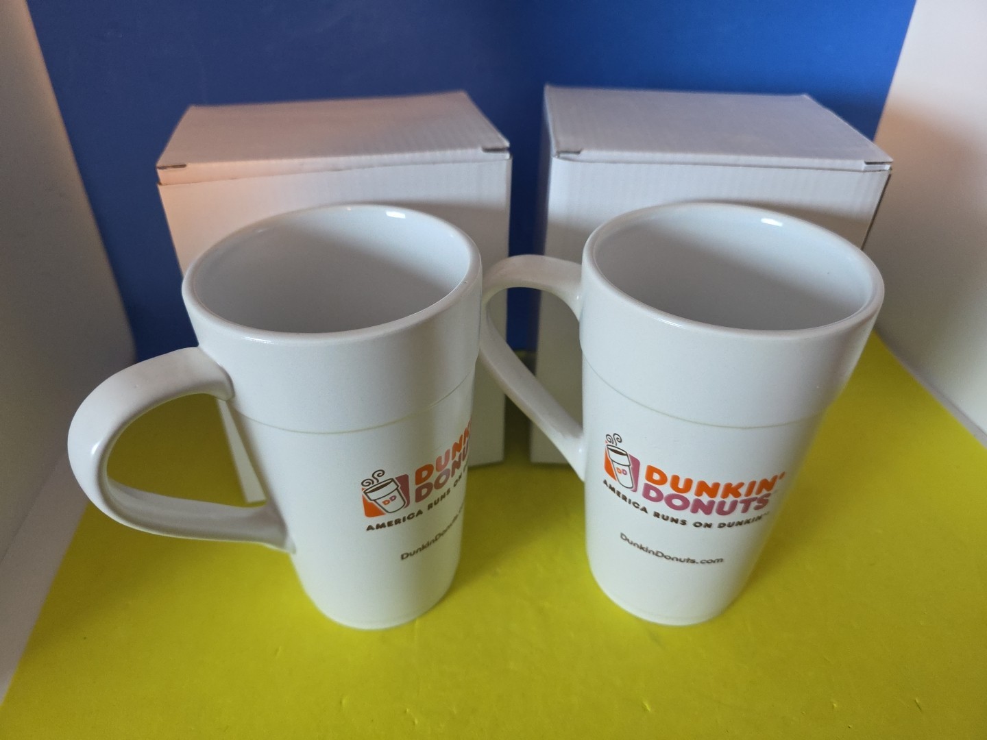 2 - Dunkin' Donuts Classic Mugs Ceramic 16oz Coffee Cups 2013 America Runs on DD