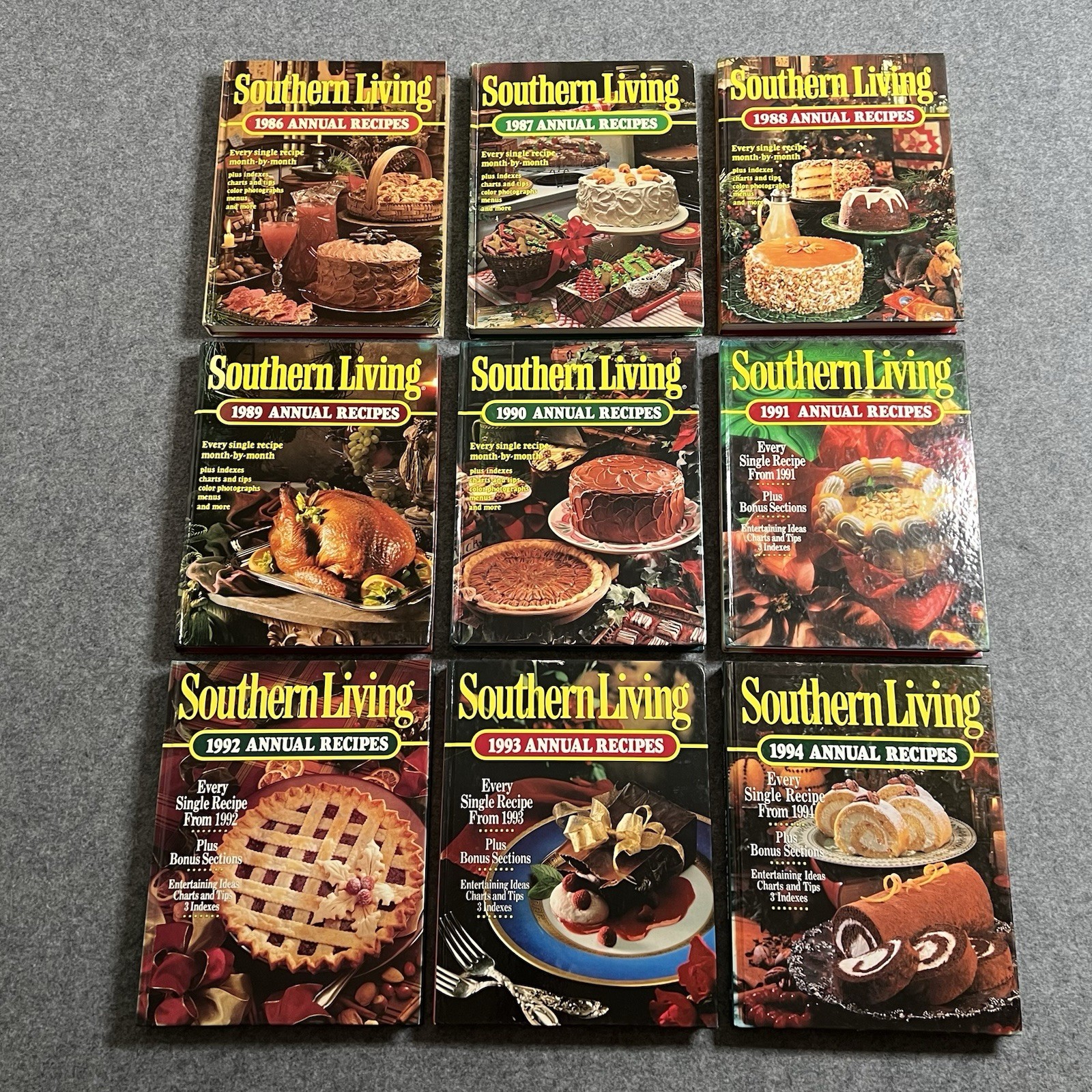 Southern Living Annual Recipes Hard Cover Books -  Lot of 9 - 1986-1994  Vintage