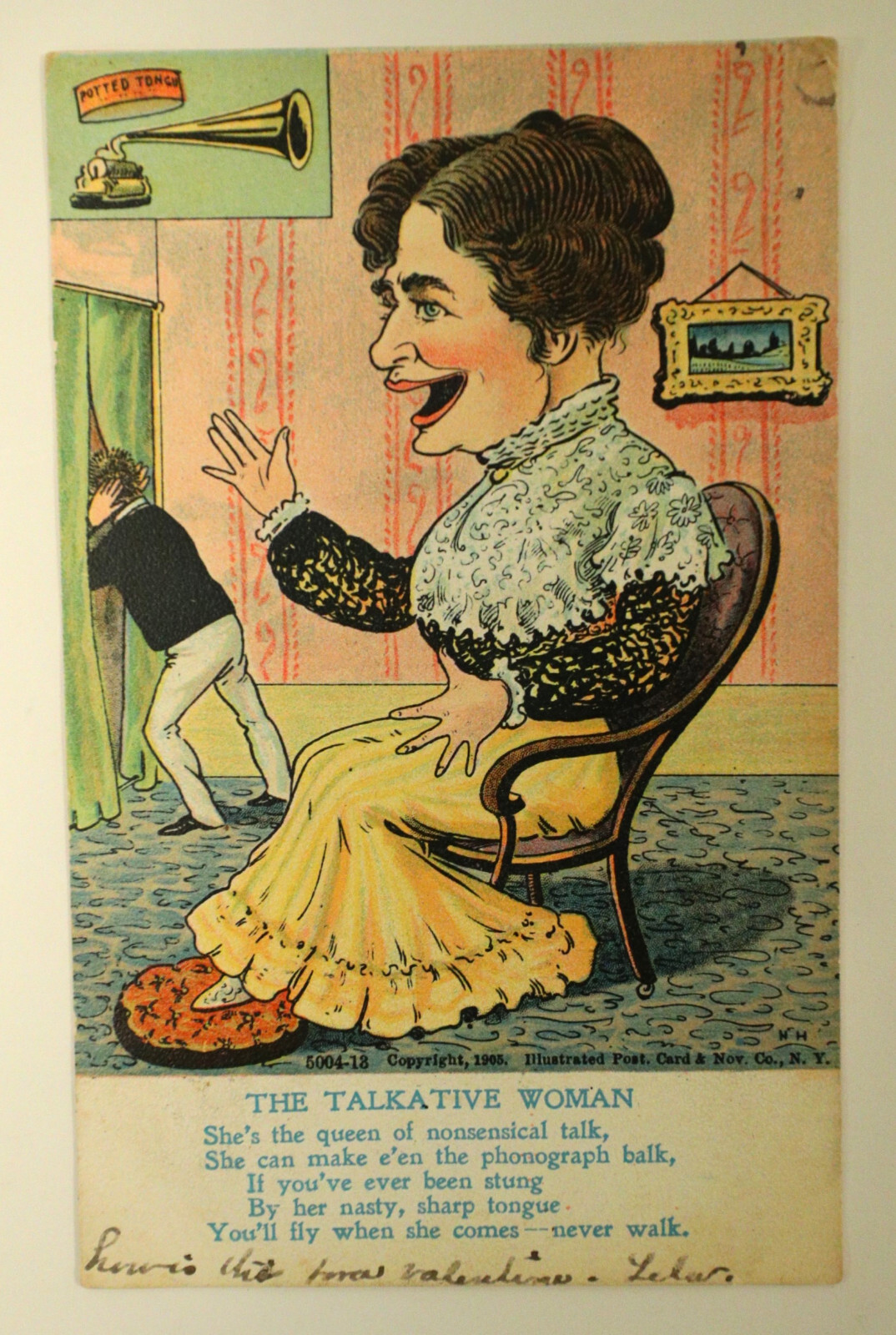 Vintage Postcard, The Talkative Woman, sent from Pittstown, NJ in 1907