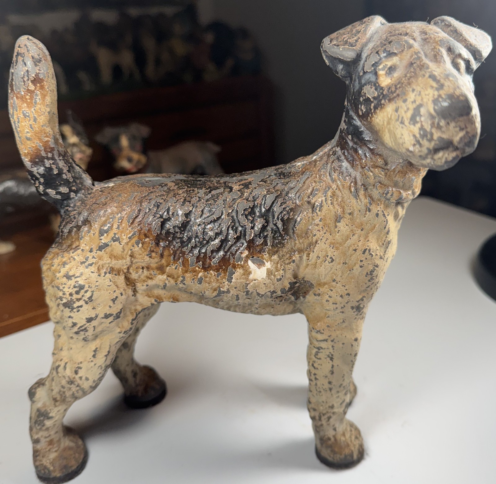 Vintage - HUBLEY Cast Iron Fox Terrier Doorstop Facing Right Great Face & Patina