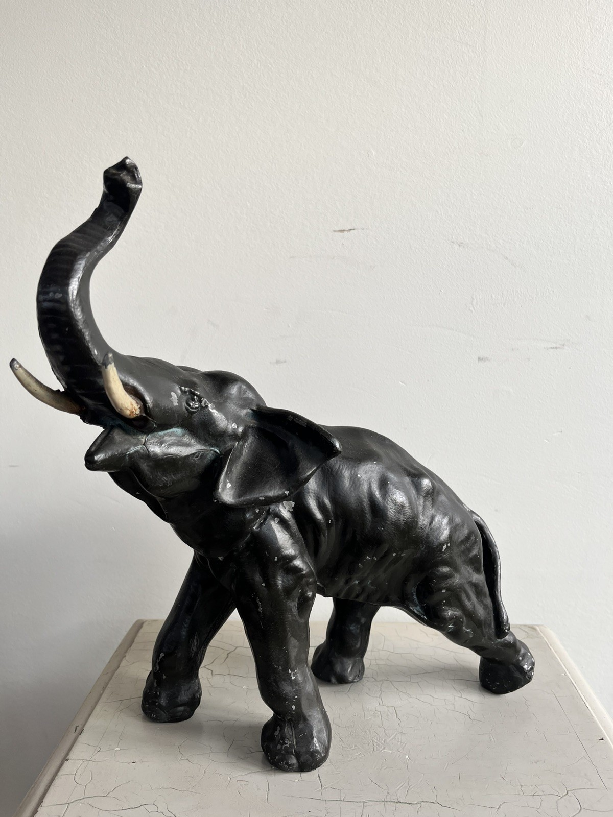 Antique Large Cast-Metal Elephant Sculpture 16 inch Heavy Cast-iron Metal  