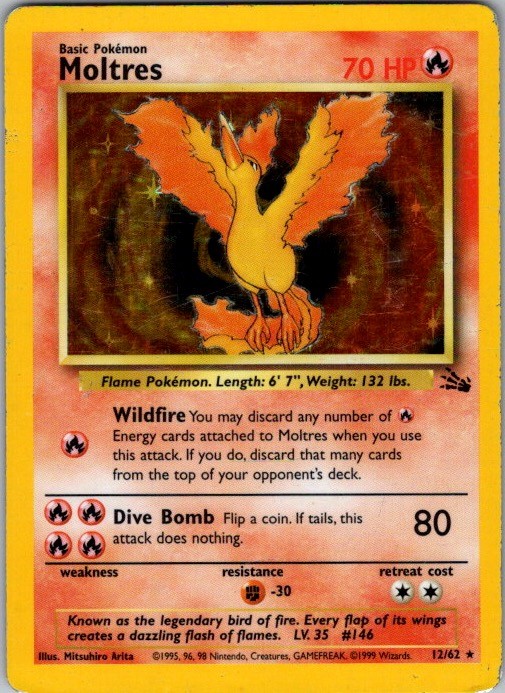 Moltres (12) Unlimited Holo Rare Fossil 12/62 NM Moltres (12) Unlimited Holo Rare Fossil 12/62 NM
