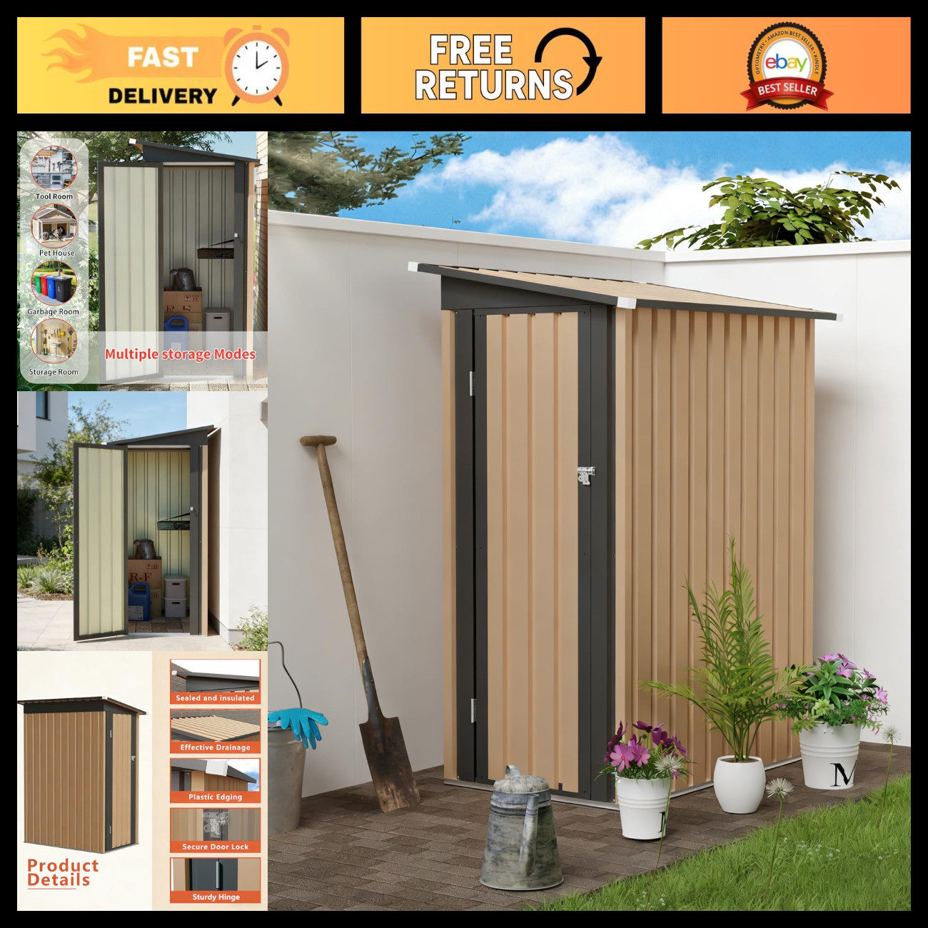 5x3 FT Metal Storage Shed - Weatherproof Galvanized Steel Garden Shed, Pent Roof 5x3 FT Metal Storage Shed - Weatherproof Galvanized Steel Garden Shed, Pent Roof