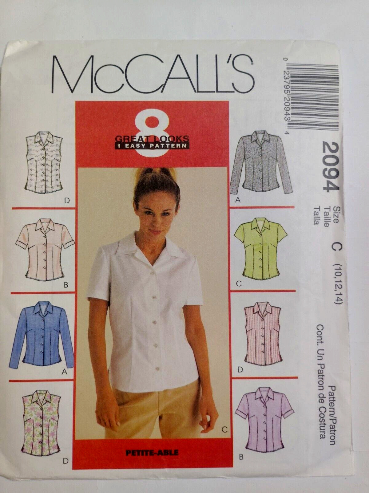 Shirt Top 10 12 14 McCalls 2094 Sewing Pattern UC McCall\'s Easy Set Button Up Shirt Top 10 12 14 McCalls 2094 Sewing Pattern UC McCall\'s Easy Set Button Up