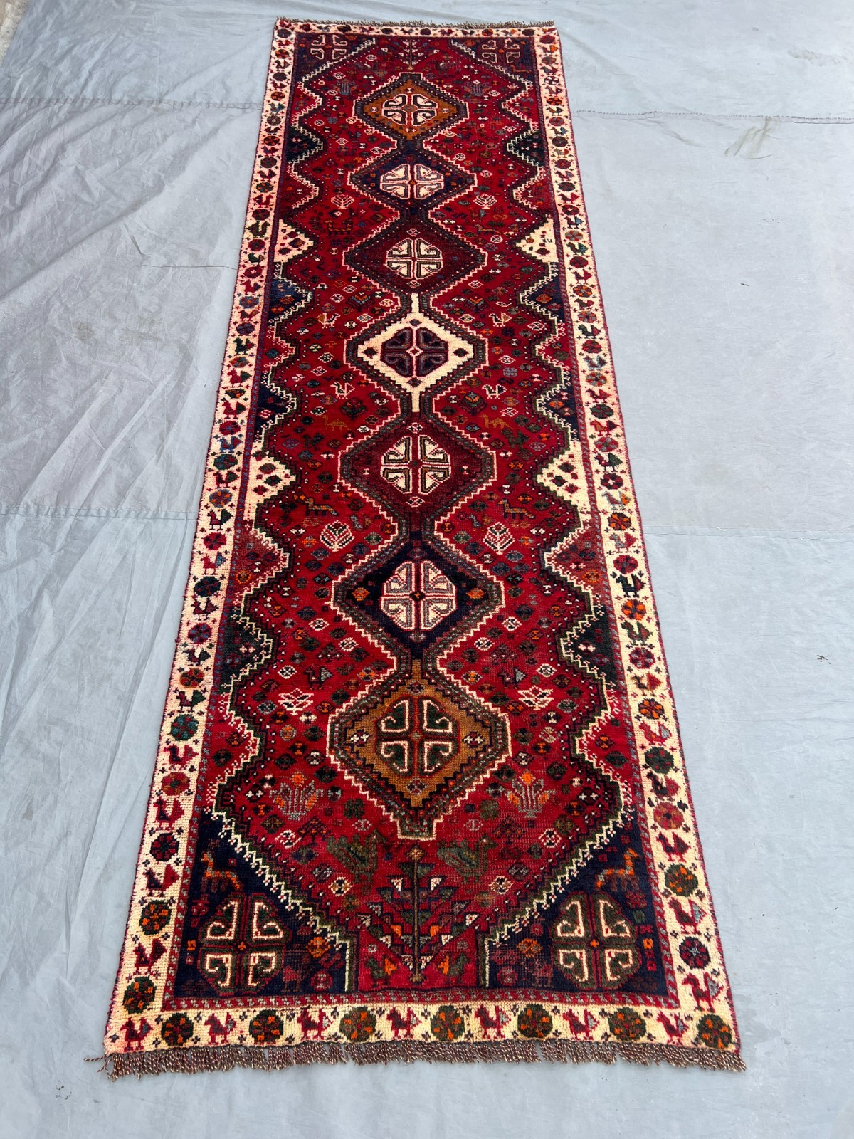 2.7 X 9 ft Antique Seven Medallion Natural Vegetable Dye Tribal Runner