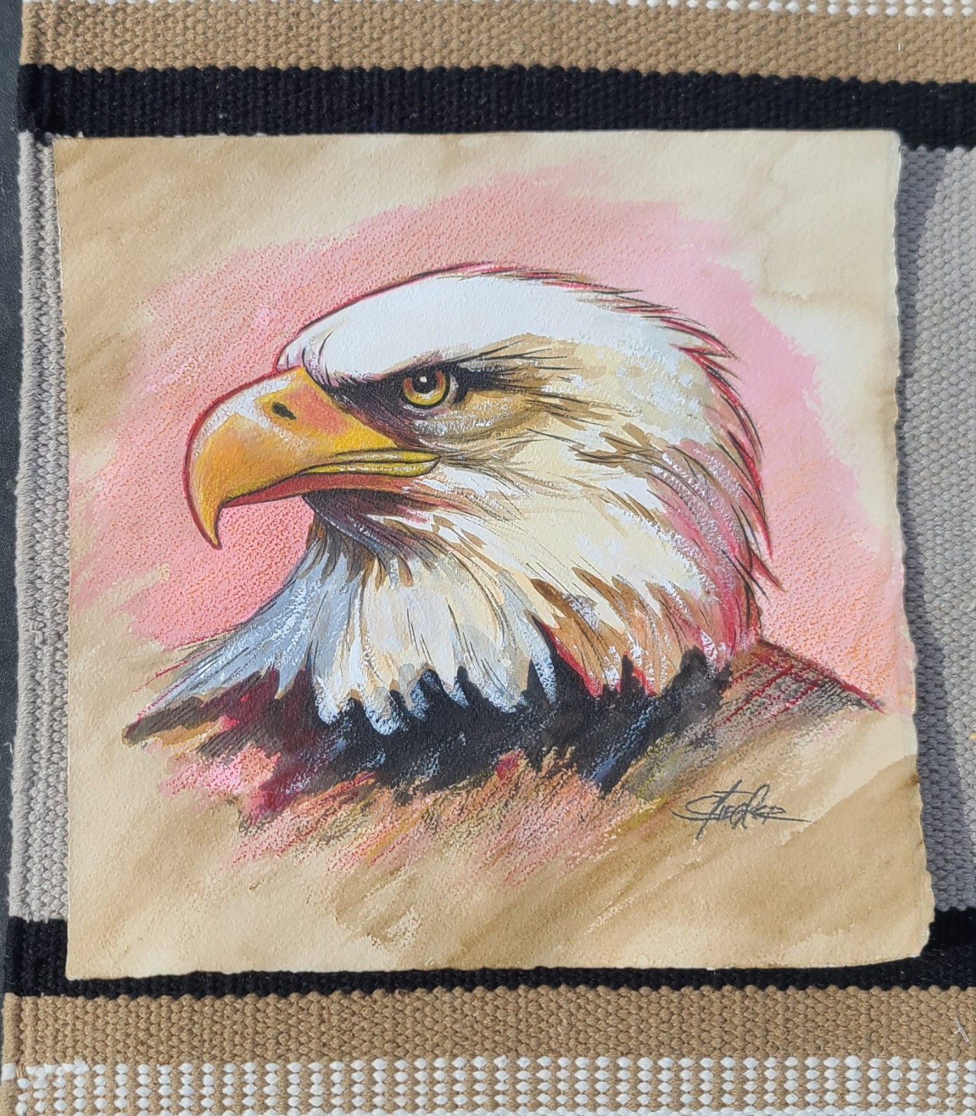 10x10 Contemporary Original Acrylic Mixed Media Painting, Eagle portrait