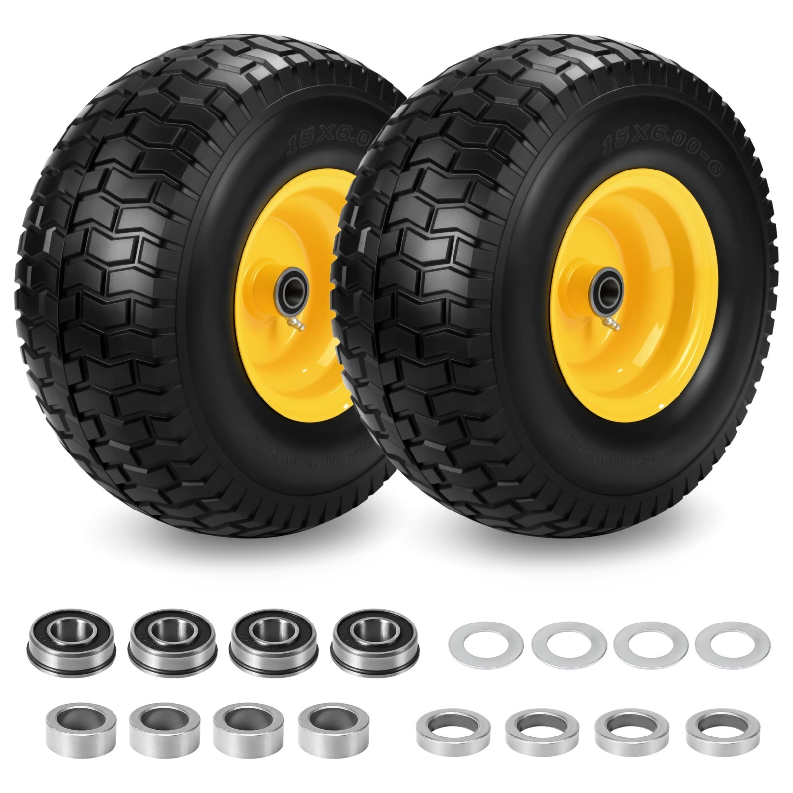 2 Pcs 15x6.00-6 Flat Free Lawn Mower Tire and Wheel, 15x6-6 Front Tire, 2 Pcs 15x6.00-6 Flat Free Lawn Mower Tire and Wheel, 15x6-6 Front Tire,
