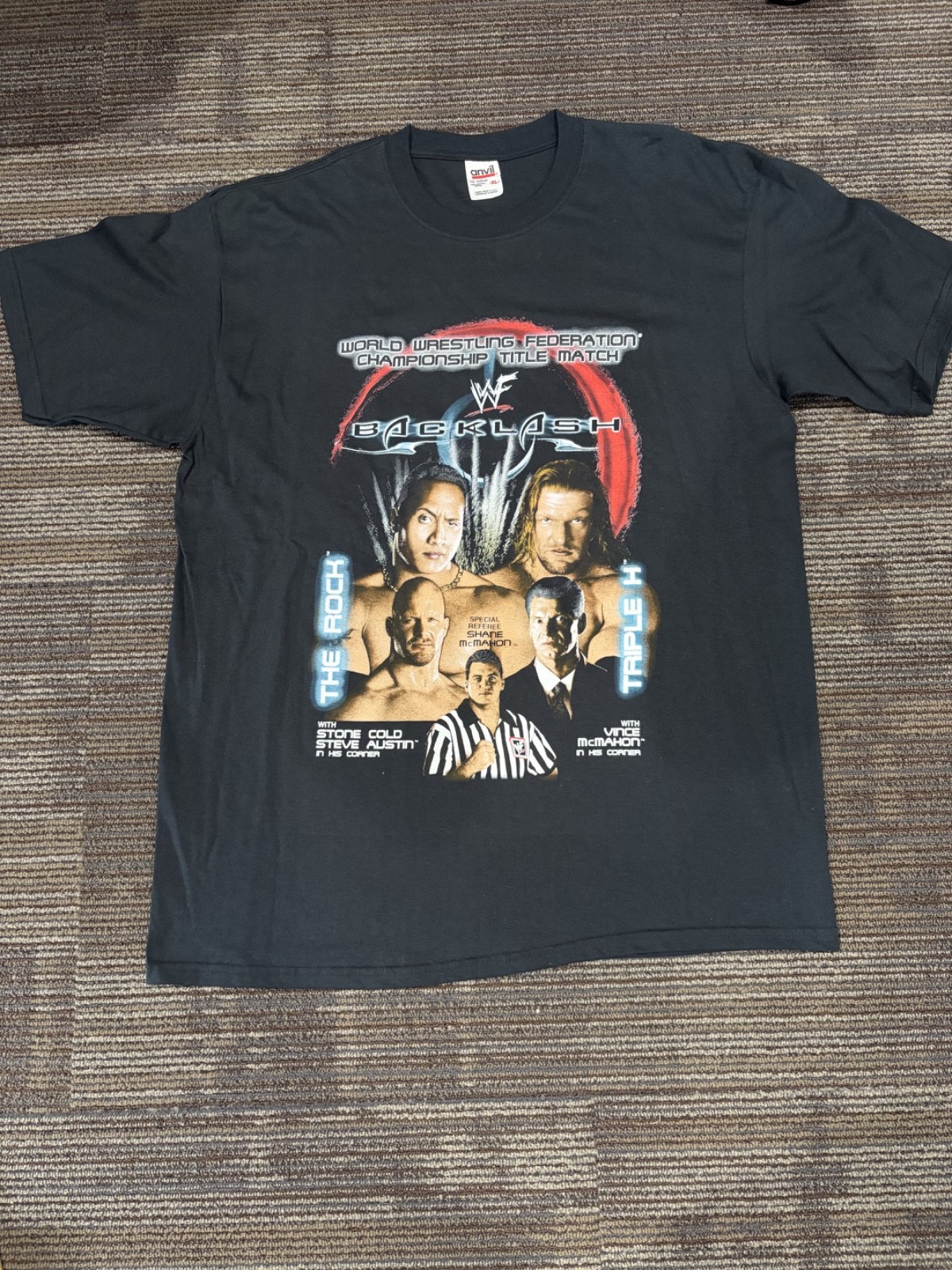 Vintage WWF Backlash 2000 PPV Shirt XL RARE HTF The Rock Austin Vince Shane HHH 