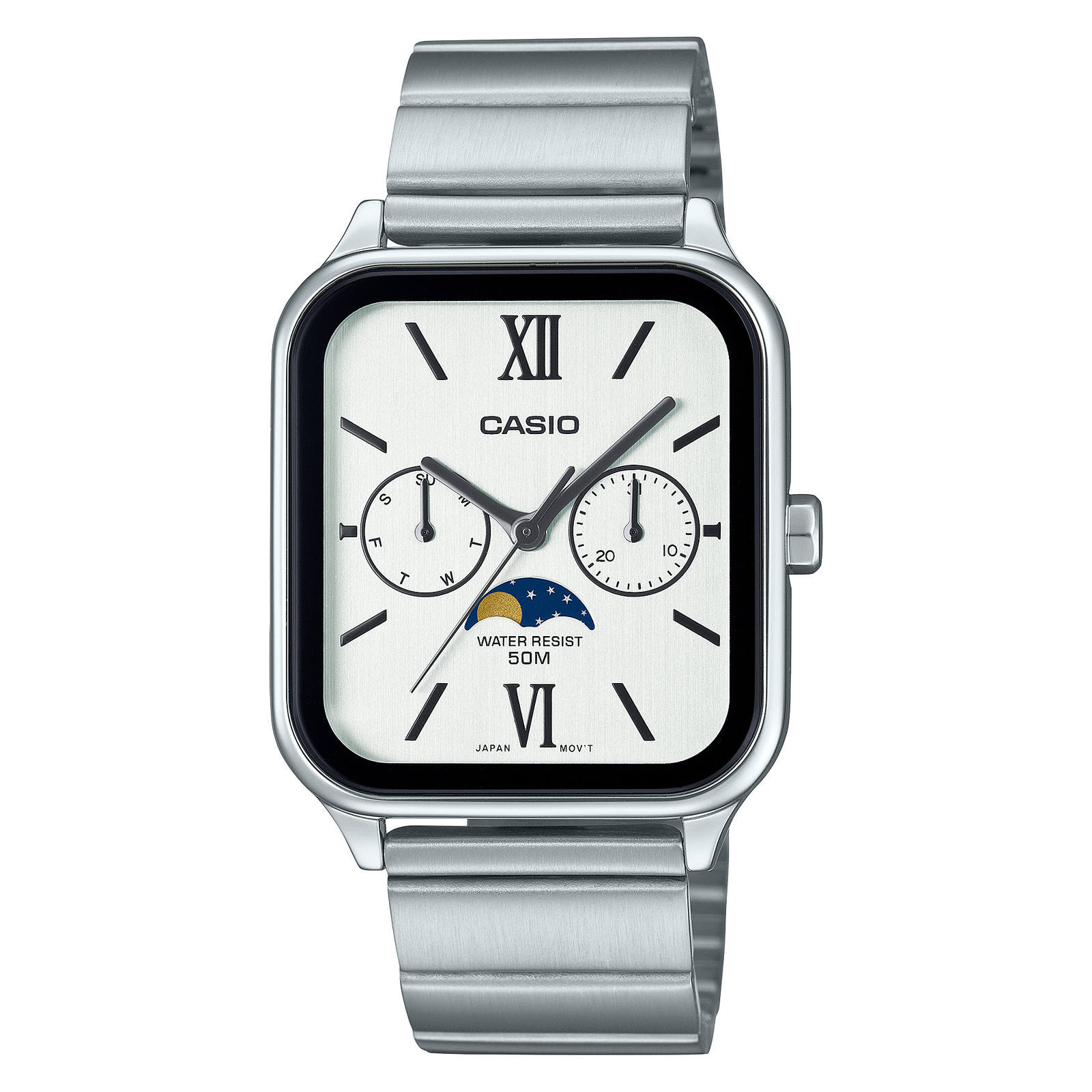 Casio Analog MTP-M305D-7A2V Moonphase Quartz Men\'s Watch Stainless Steel