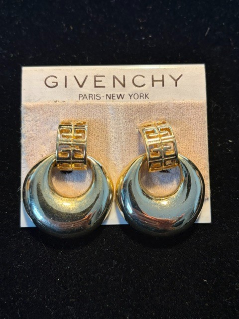 Vintage Givenchy Gold Tone Door Knocker Earrings, New