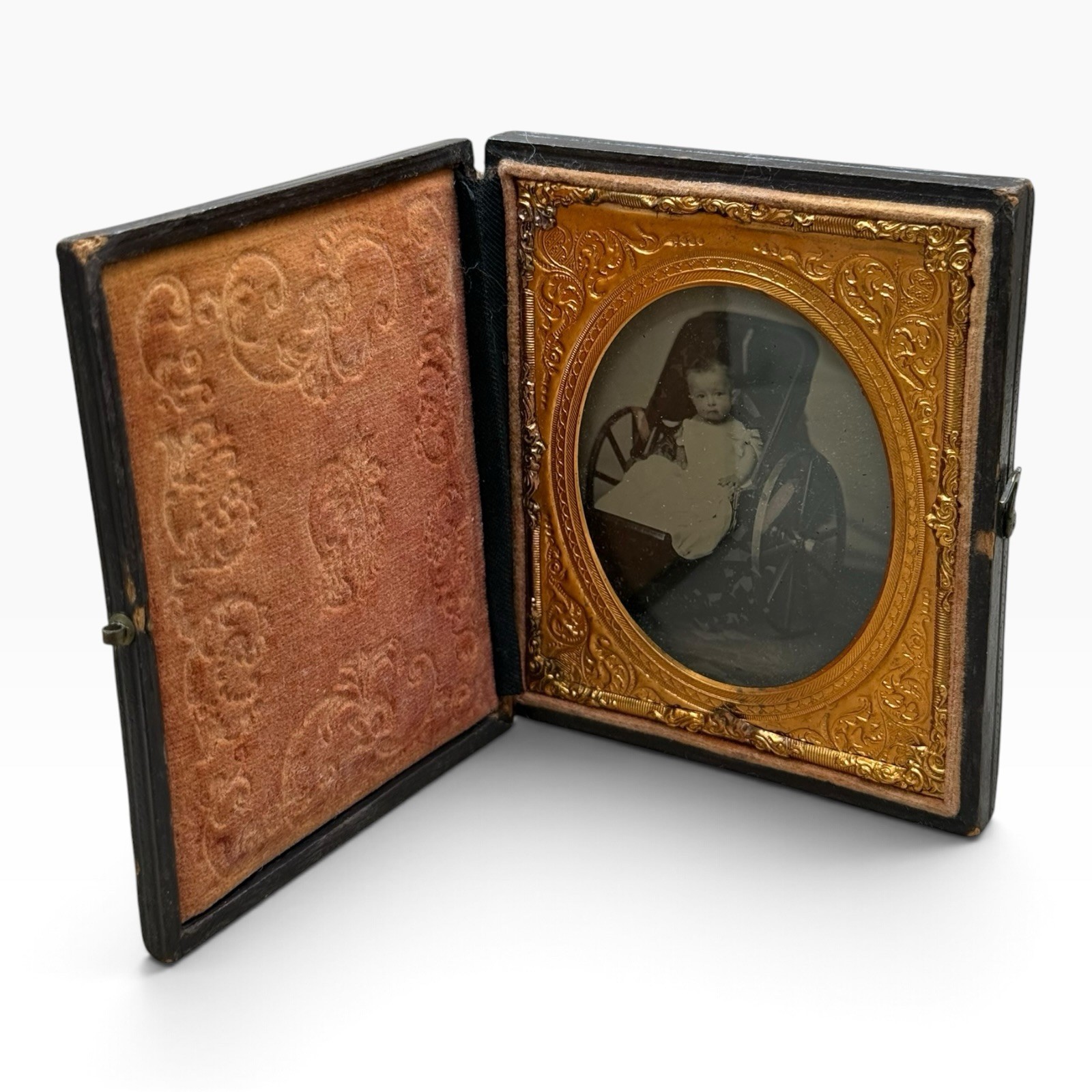 Ambrotype Baby in Carriage Stroller 3x3.5\