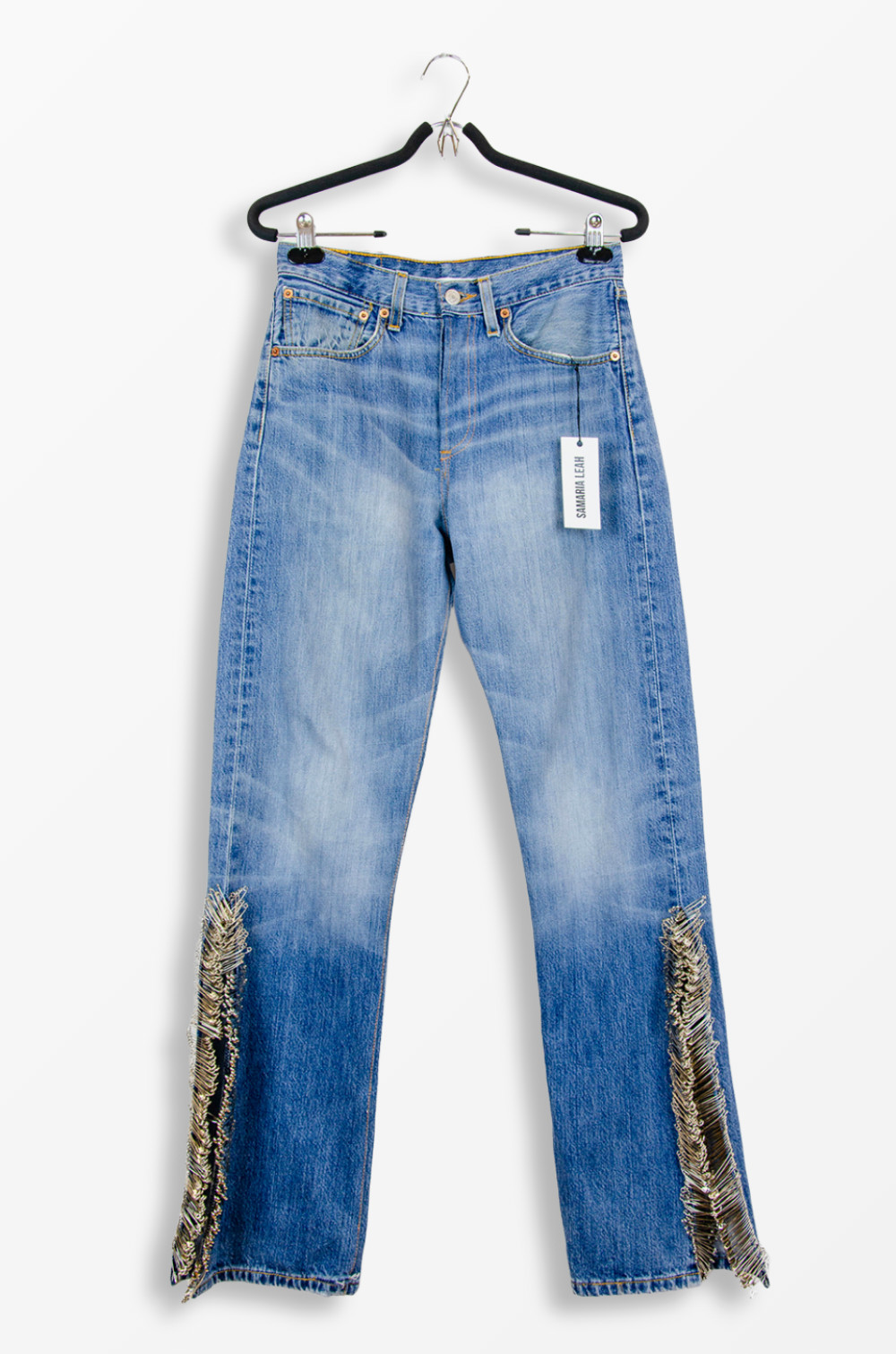 Samaria Leah x Levi\'s 501 Womens Blue Straight Jeans W27 Frayed Hem Custom