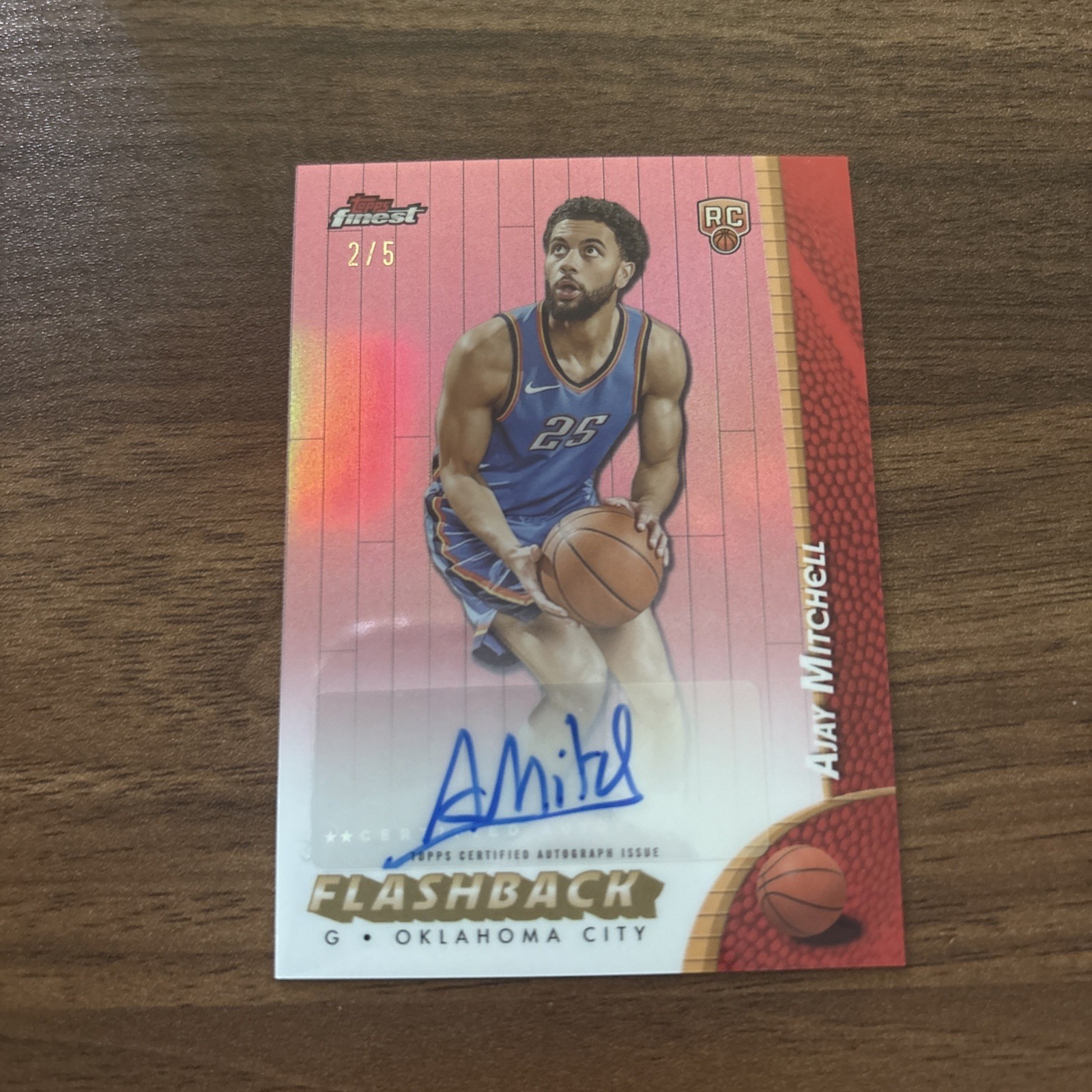 2024-25 Topps Finest Ajay Mitchell Flashback Auto RC Red Refractor 2/5 Jersey #