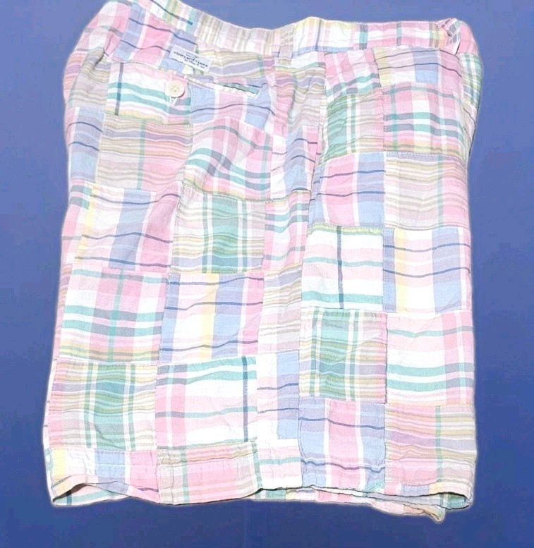 Vineyard Vines Mens Bermuda Shorts, Patchwork Plaid Cotton Plain Front-(32)