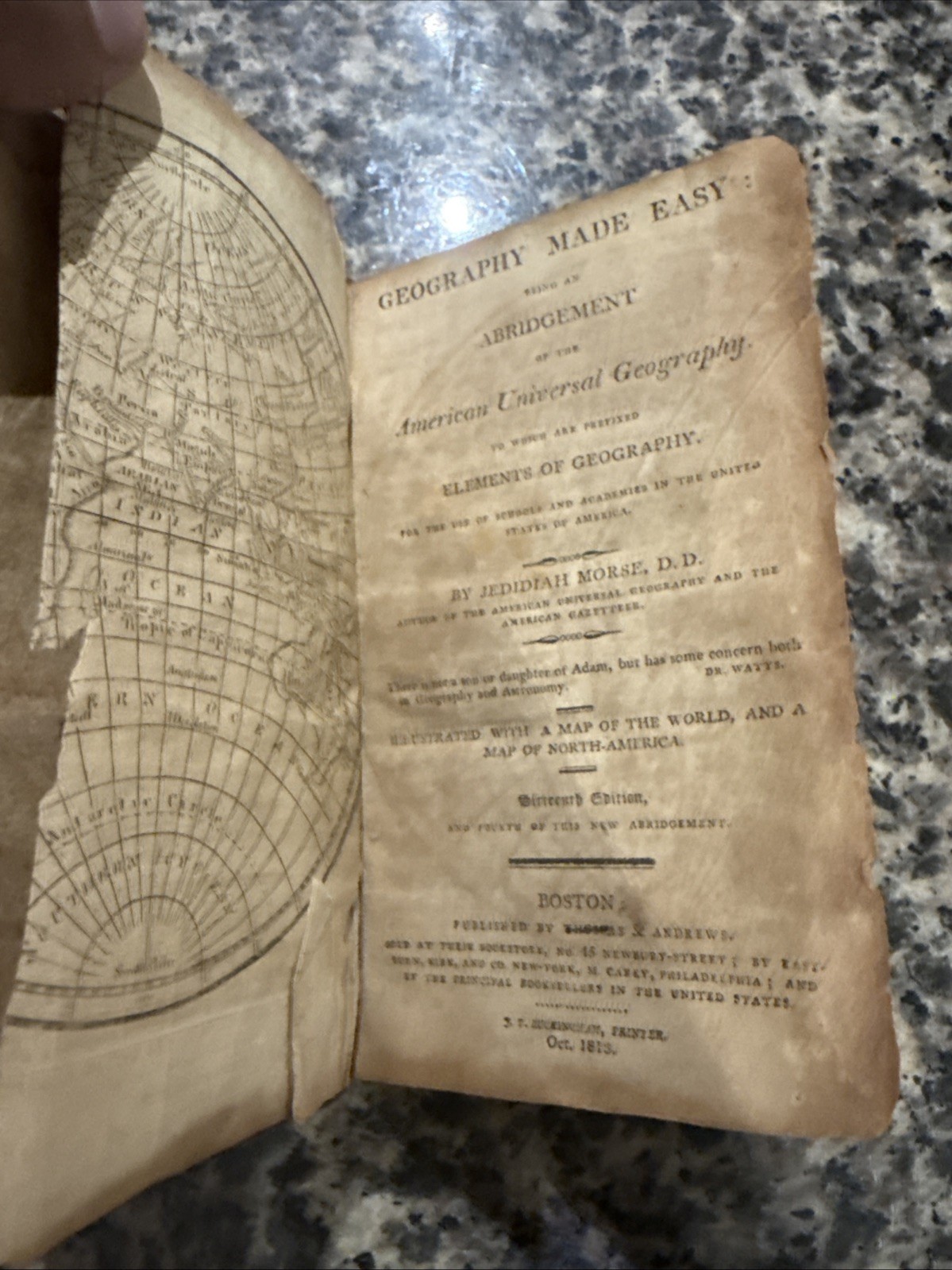 1813 Geography Made Easy Jedidiah Morse 16th Ed Antique Leather Book Maps