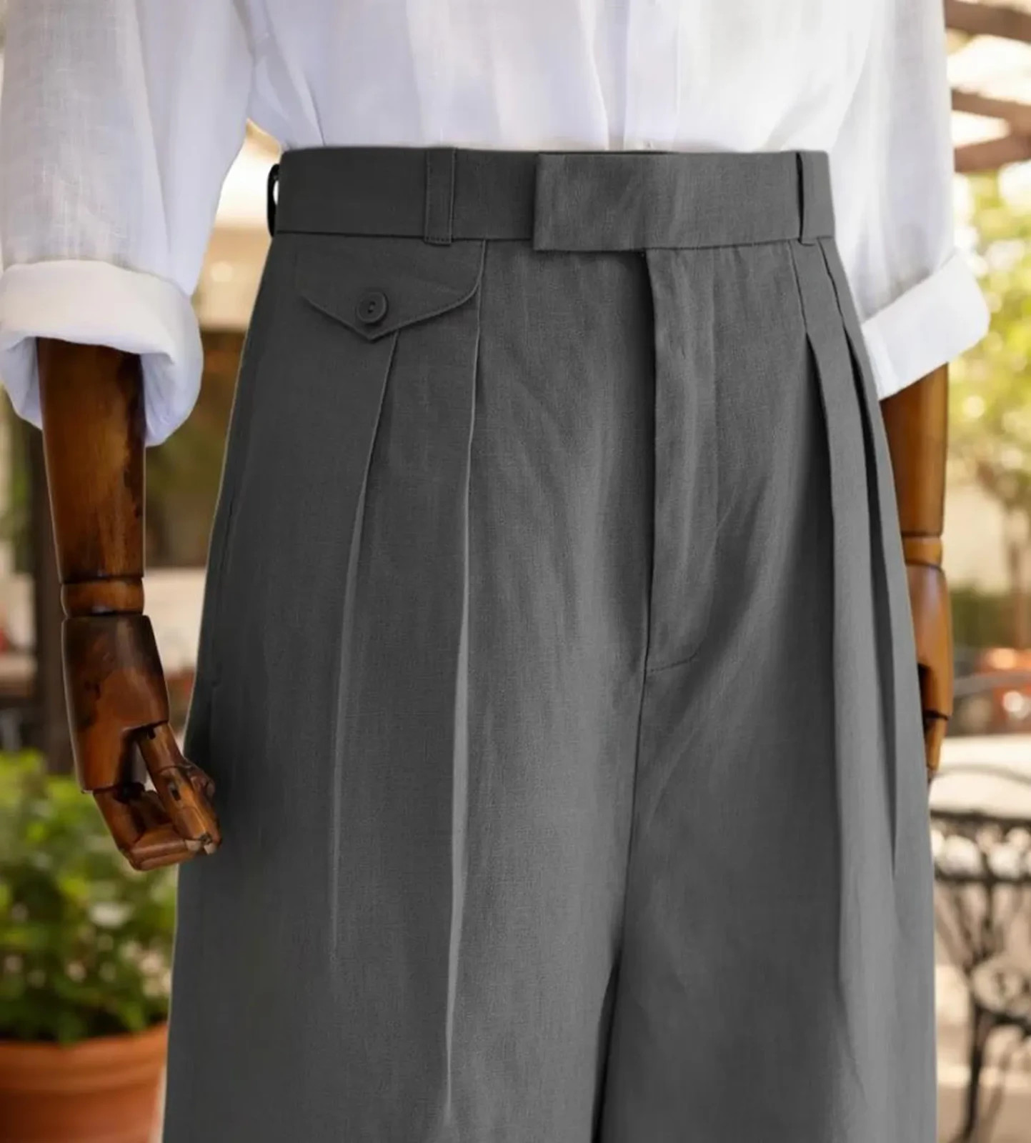 1940s Style Linen Trousers - High Waist Double Pleated Mens Pants