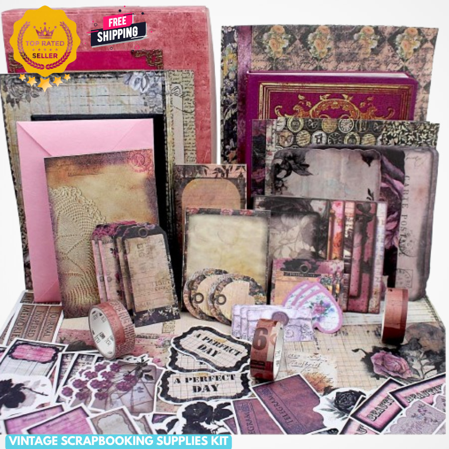 Vintage Scrapbooking Supplies Kit, 185Pcs Junk Journal Kit, A6 Scrapbook Paper