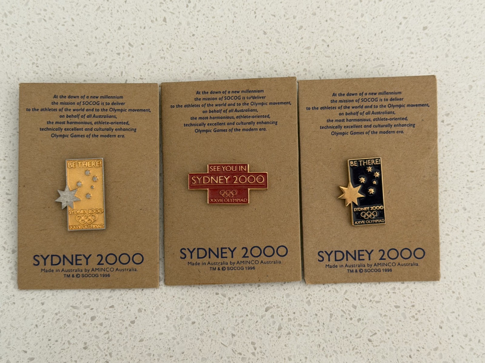 Sydney 2000 Olympics Pin Lot of 3 Be There See You in Sydney Aminco 1996 on Card