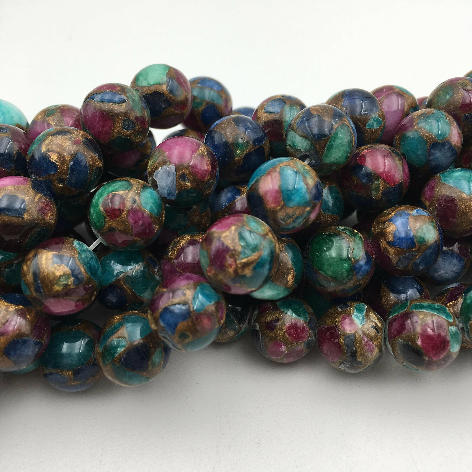 Multi-Color Mosaic Quartz Smooth Round Beads 6mm 8mm 10mm 12mm 15.5\