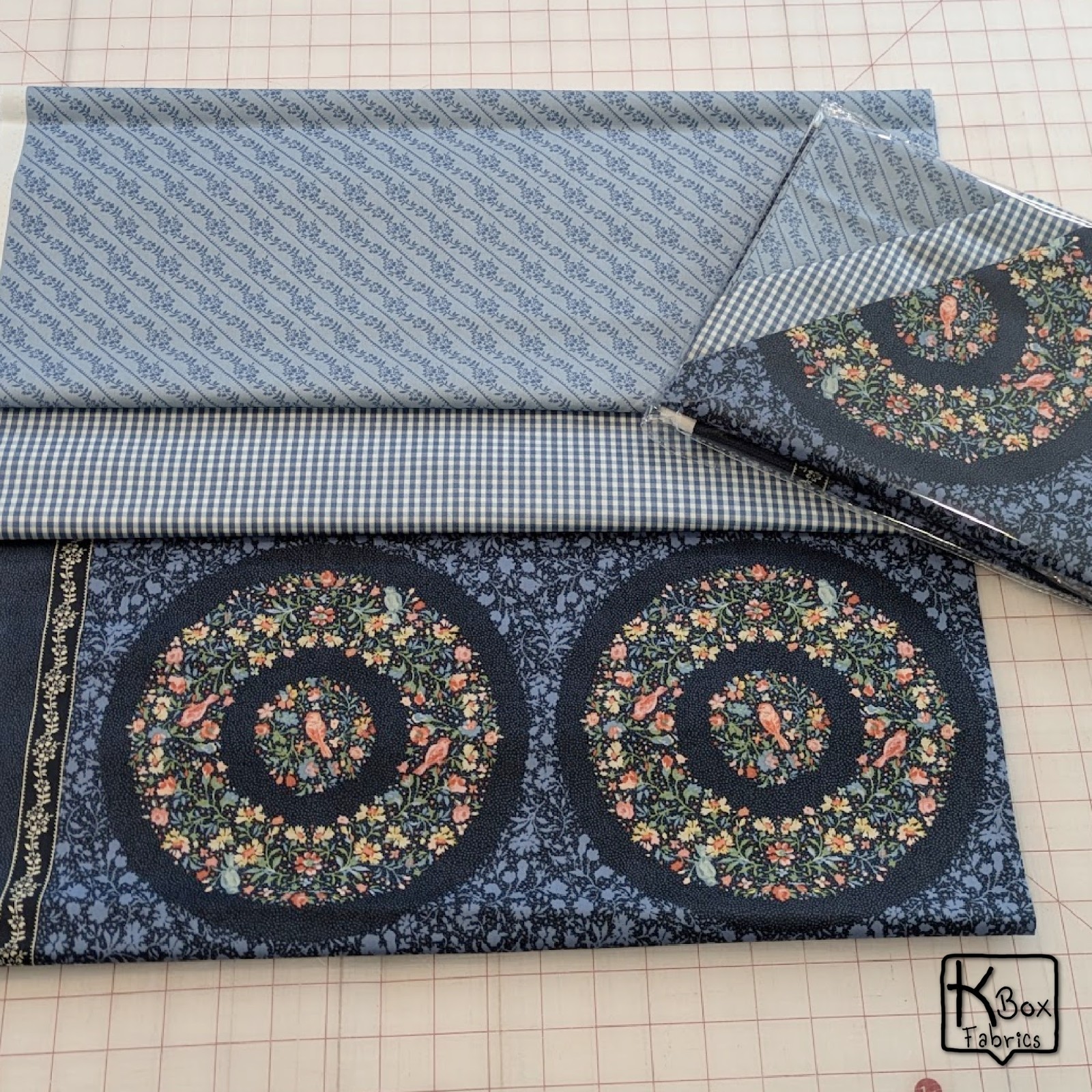 3 Yards Cotton Fabric Bundle in 3 Different Color Options Blue Cream & Brown