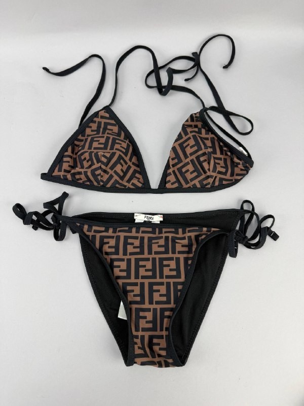 Fendi Brown Womens FF Monogram Triangle Bikini Set Size M Fendi Brown Womens FF Monogram Triangle Bikini Set Size M