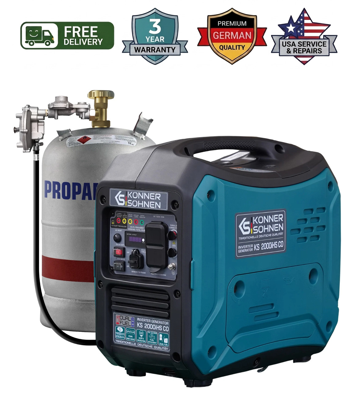 Konner & Sohnen KS2000iHS CO Dual Fuel Inverter Generator 2000W Portable LPG Gas