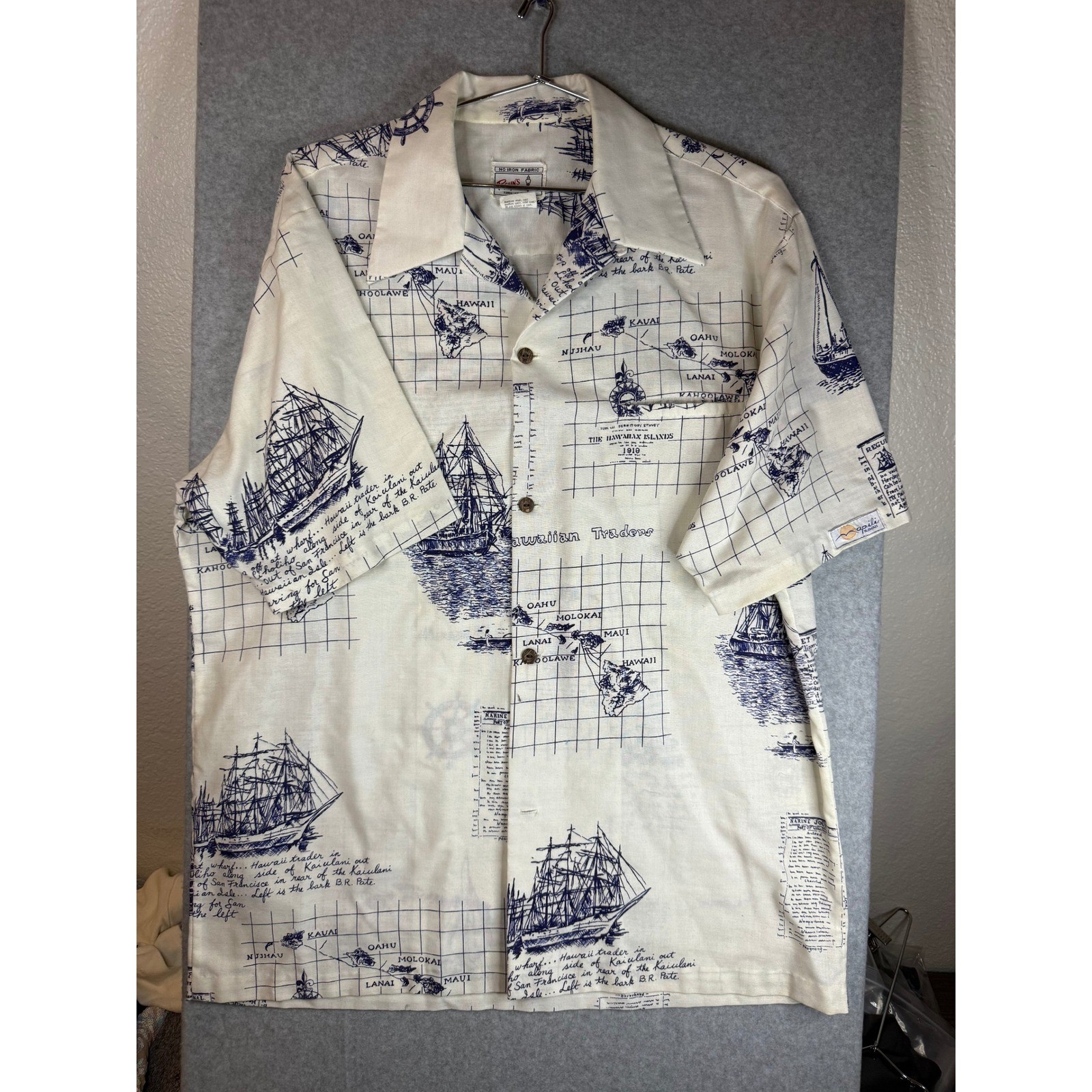 Vintage Reyn Spooner Hawaiian Shirt Mens Large Nautical Ship Map Aloha Cream Vintage Reyn Spooner Hawaiian Shirt Mens Large Nautical Ship Map Aloha Cream
