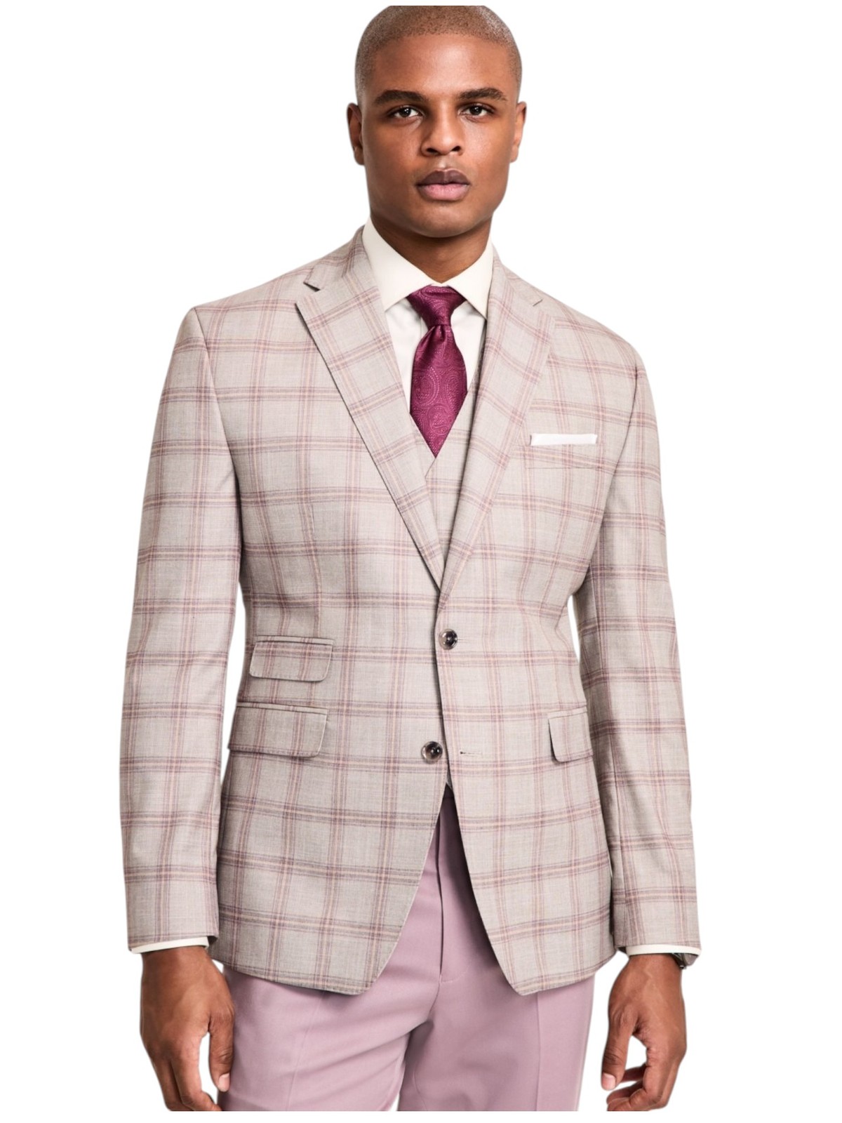 Tayion Mens Regular fit Suit Jacket Blazer 46 R Beige Plaid
