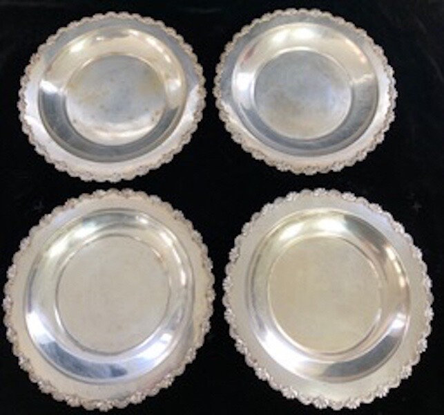 Four Antique Moon Light Silver Plated Plates - Original Patina Four Antique Moon Light Silver Plated Plates - Original Patina