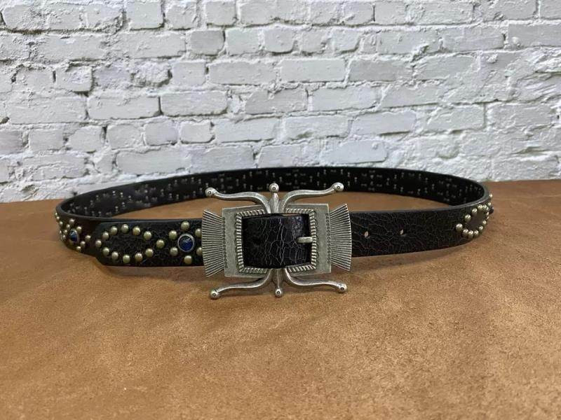 RRL Double RL Vintage Western Black Crackle Leather Belt Antique Buckle Size 34 RRL Double RL Vintage Western Black Crackle Leather Belt Antique Buckle Size 34