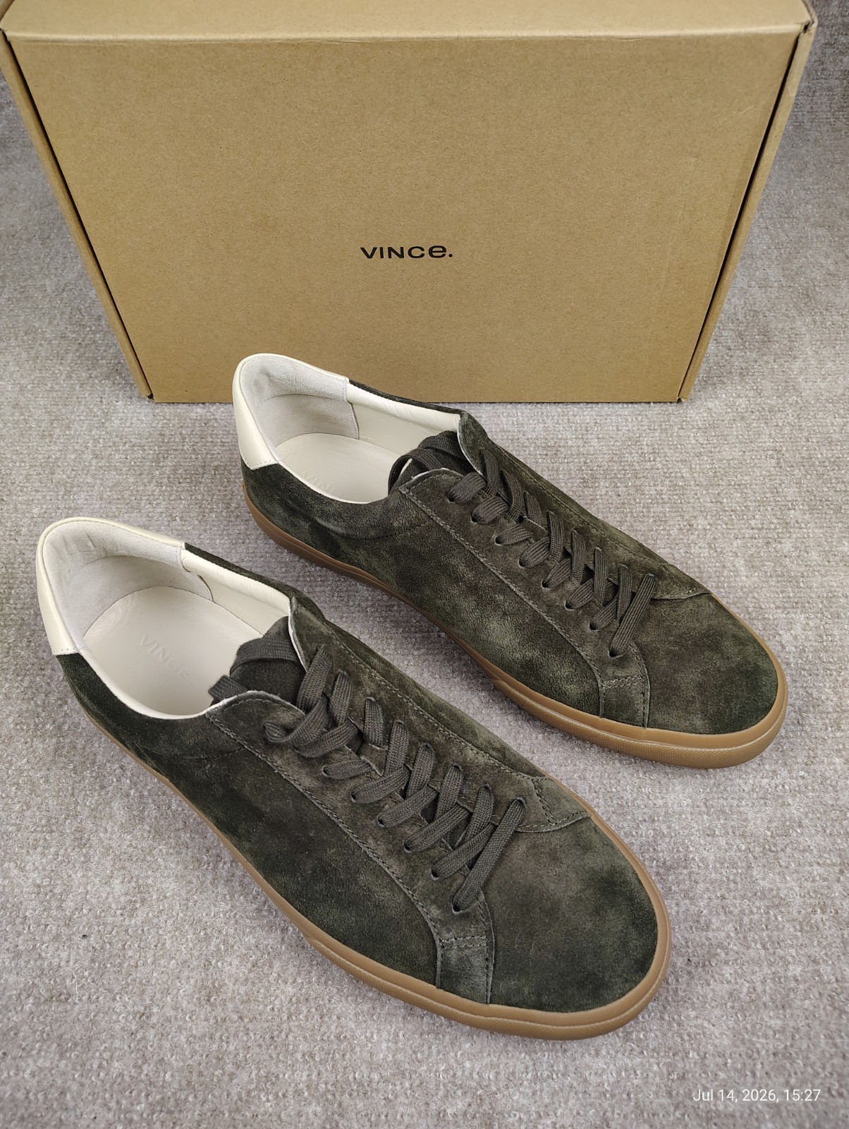 Men\'s Vince Fulton Eden SU Green Suede Sneakers Shoes Size 12M US