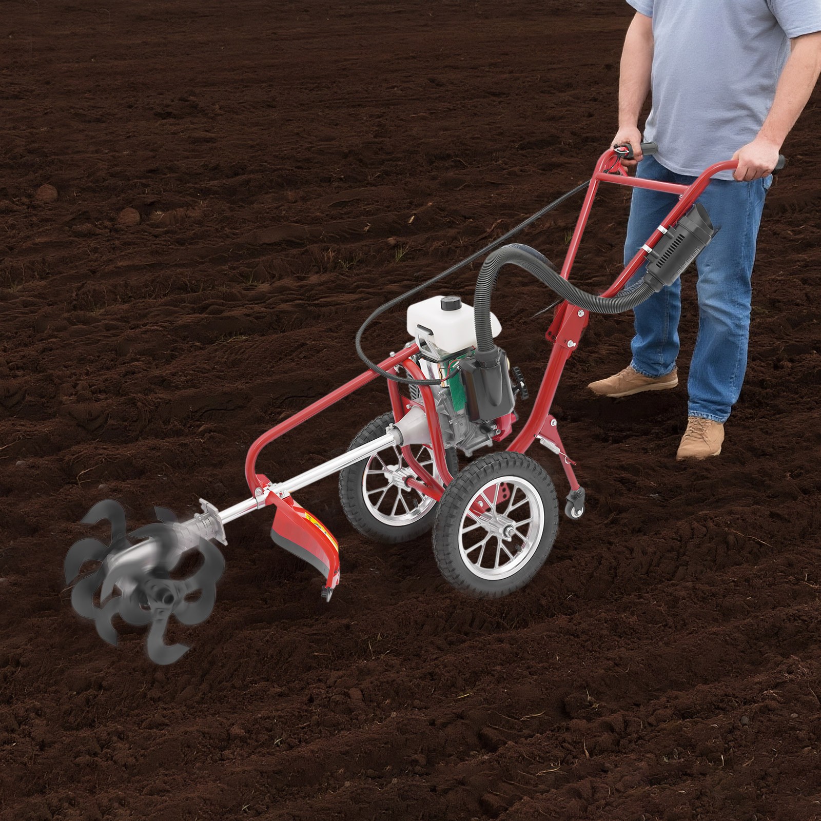 63cc 4Stroke 4HP Gas Power Tiller Cultivator Front Tine Tiller Garden Rototiller