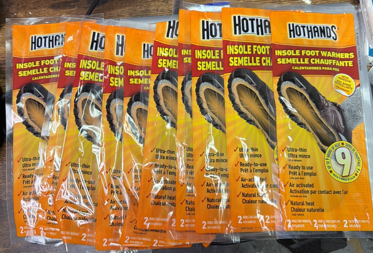 HotHands (10-PAIR) Adhesive Insole FULL FOOT Warmers 9 Hours of Heat