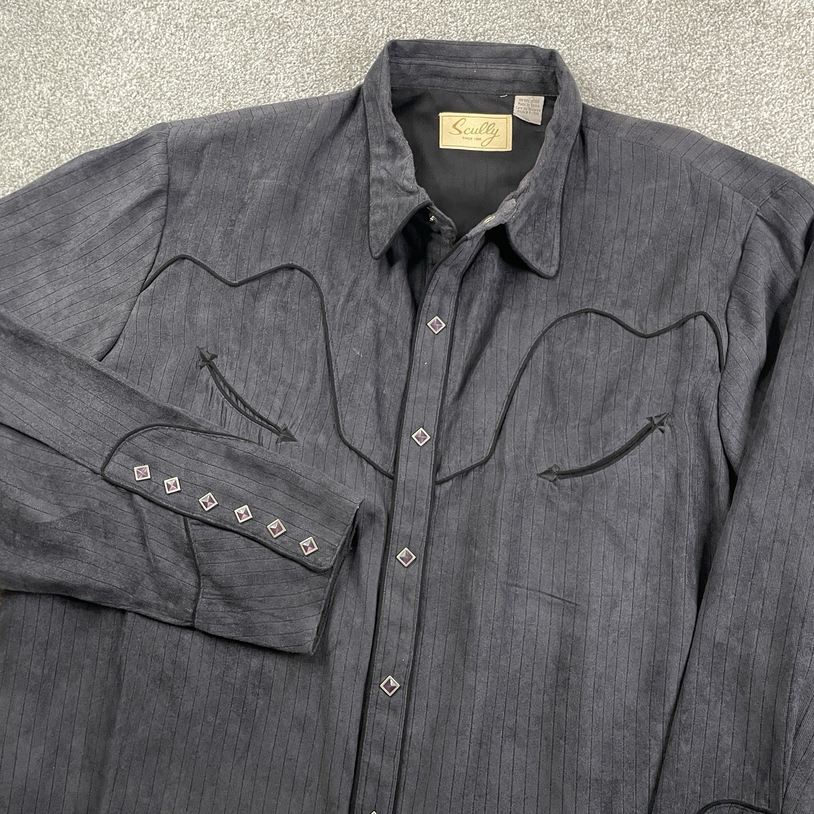 Scully Western Shirt Men XXL Diamond Pearl Snap Piping Smile Pocket Western Gray Scully Western Shirt Men XXL Diamond Pearl Snap Piping Smile Pocket Western Gray